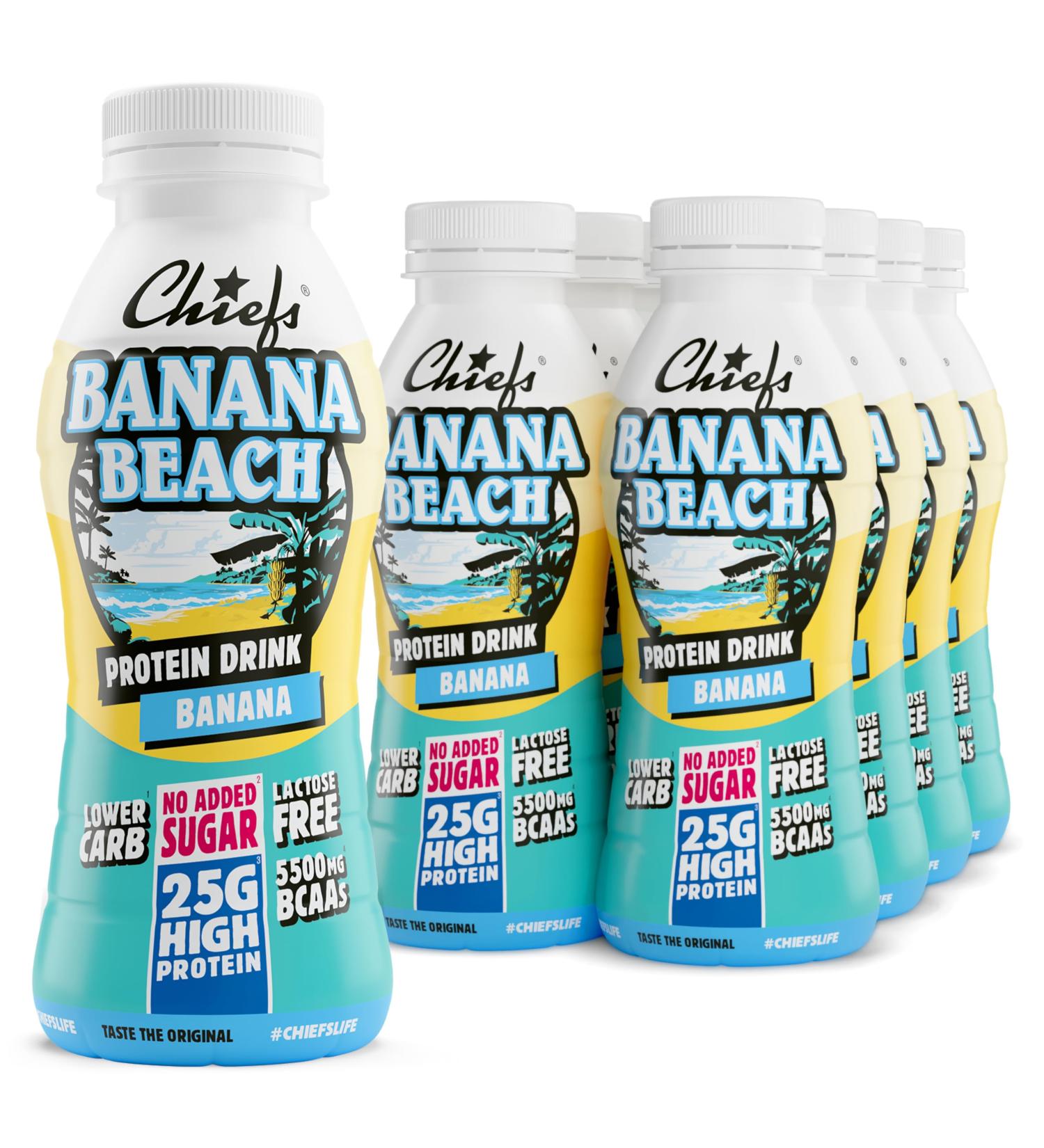 Chiefs Milk Protein Drink avec 25 g de prot ines et BCAA Shake riche en prot ines et faible en glucides sans lactose et sans sucres ajout s 8 x 330 ml (Banana Beach) - Buy Online on GoSupps.com