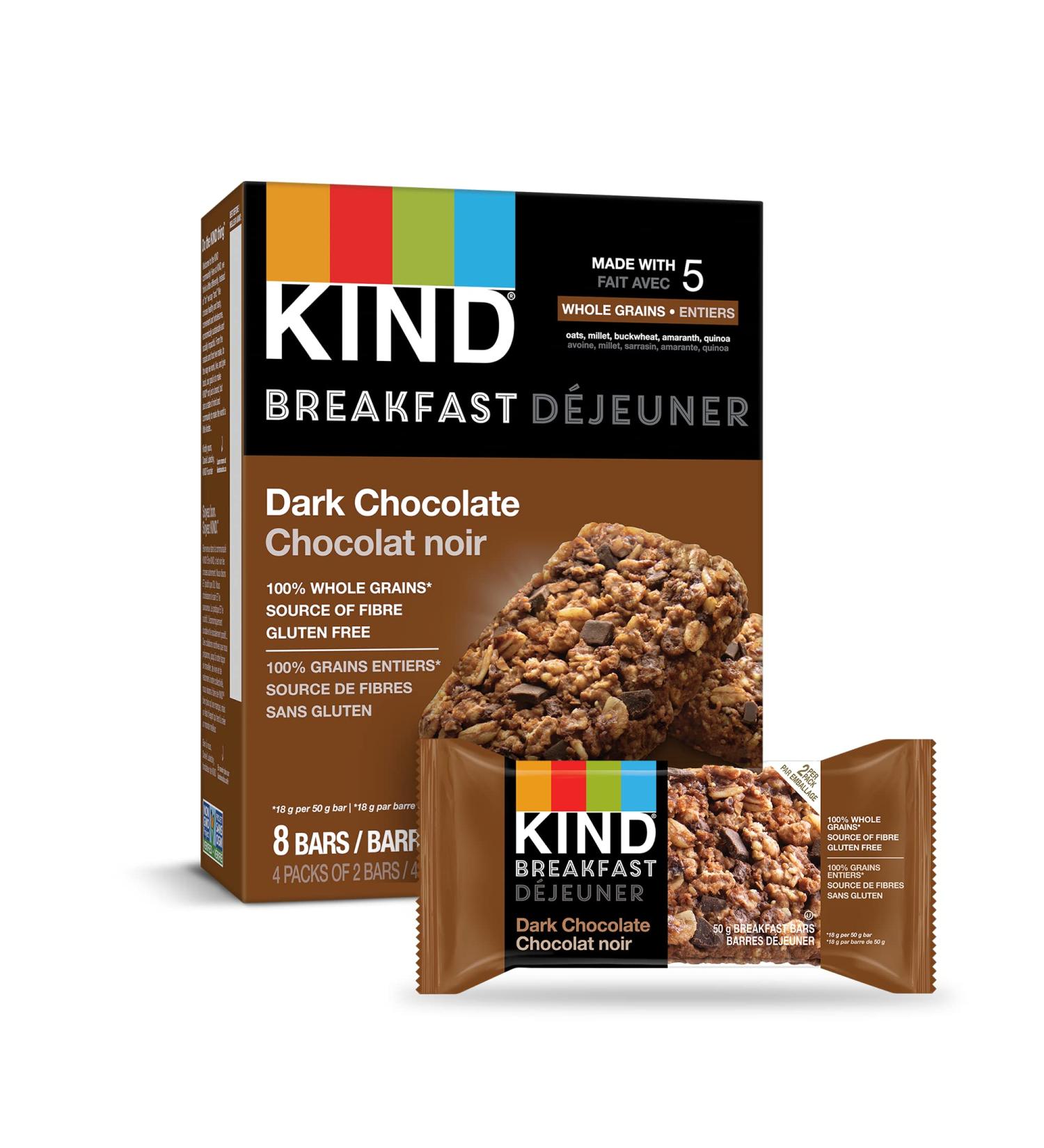 KIND Breakfast Bar Dark Chocolate Cocoa Gluten Free Non GMO 50 Grams 4 Count Dark Chocolate Cocoa 2 Count (Pack of 4) - Buy Online on GoSupps.com