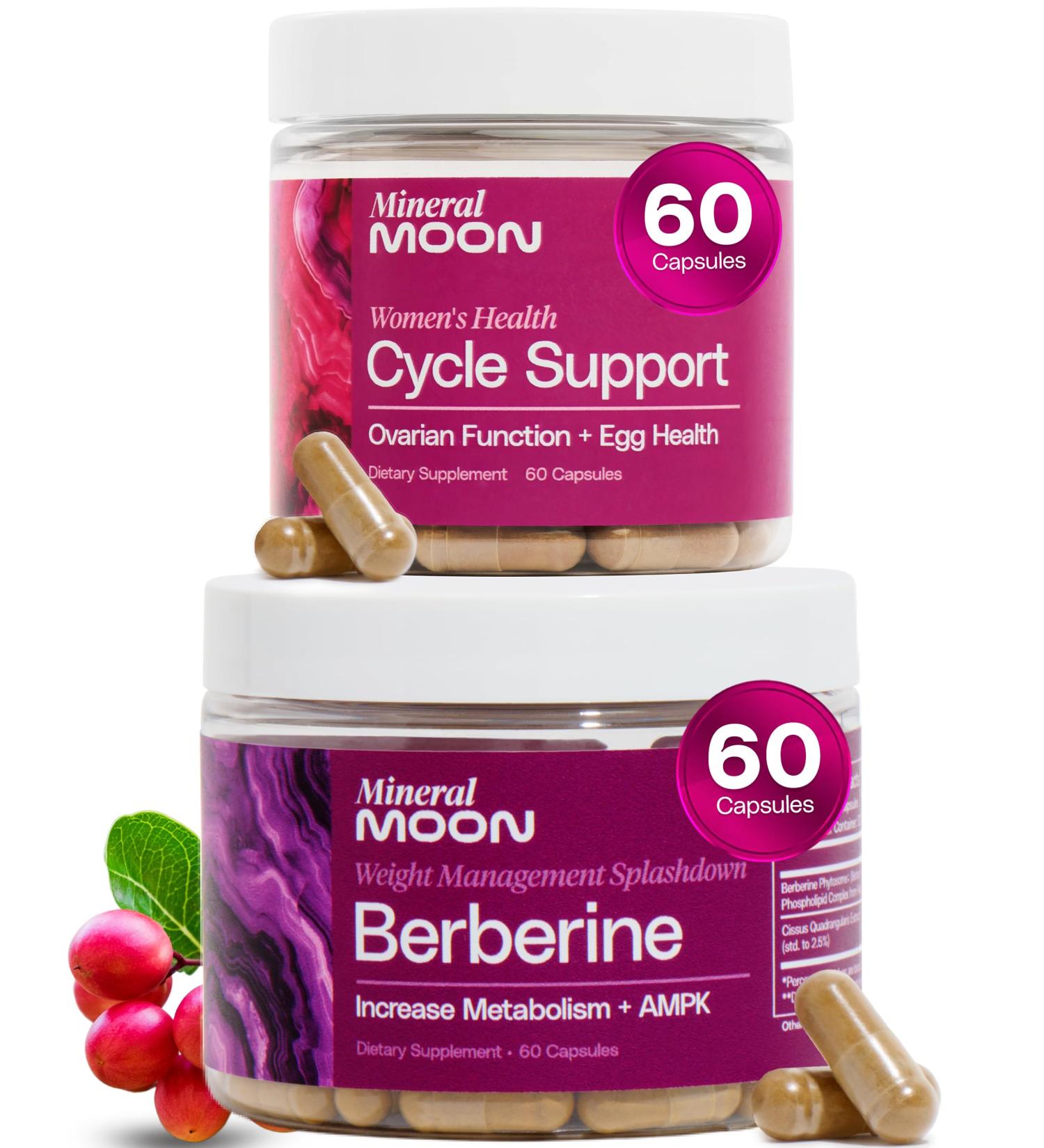 Mineral Moon Berbrine + Cycle Support Bundle - Hormonal Balance & Body Composition Wellness - Menstrual Cycle & Ovulation Support with Berberine Phytosome Vitamin B12 & Folic Acid - Buy Online on GoSupps.com