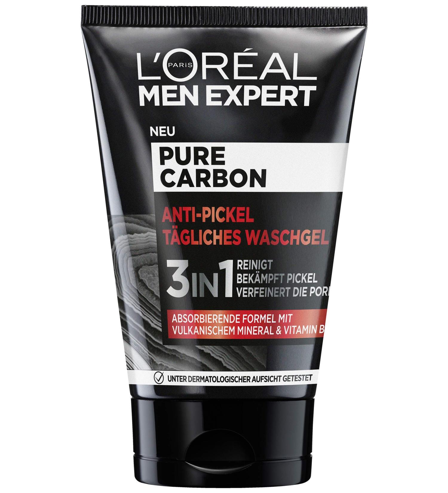 L'Or al Men Expert Anti-Blemish Facial Cleansing Gel for Men with Volcanic Mineral and Vitamin B3 Pure Carbon 1 x 100 ml