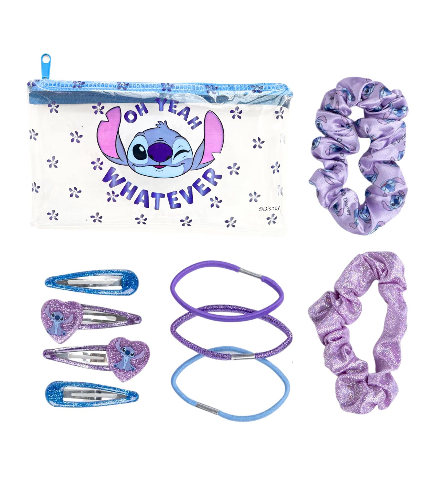 Disney Stitch Beauty Set Including Toiletry Bag 4 Hair Elastics 4 Hair Clips and 2 Scrunchies Scrunchies Gift for Girls Women and Teens - Buy Online on GoSupps.com