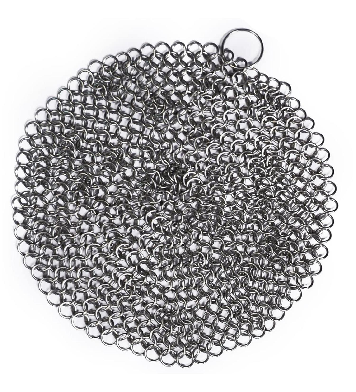 Mythrojan Stainless Steel Chainmail Scrubber - Ideal for Cast Iron & Cookware Maintenance - 18x18 cm Round SS Butted Design - Buy Online on GoSupps.com