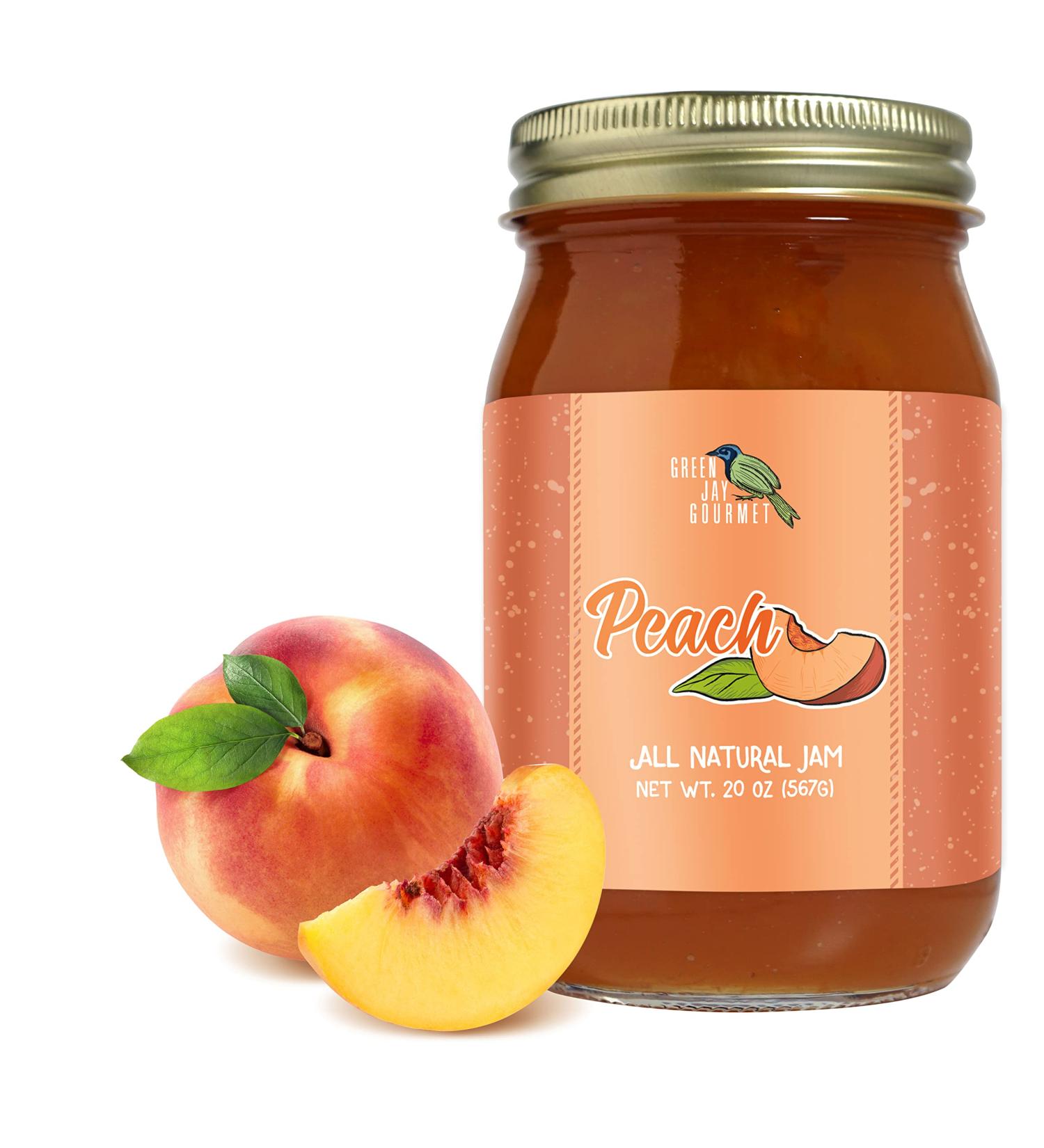 Green Jay Gourmet Peach Jam - All-Natural Fruit Jam with Peaches & Lemon Juice - Vegan, Gluten-free Jam - Contains No Preservatives or Corn Syrup - Made in USA - 20 Ounces Peach Jam 1.25 Pound (Pack of 1)