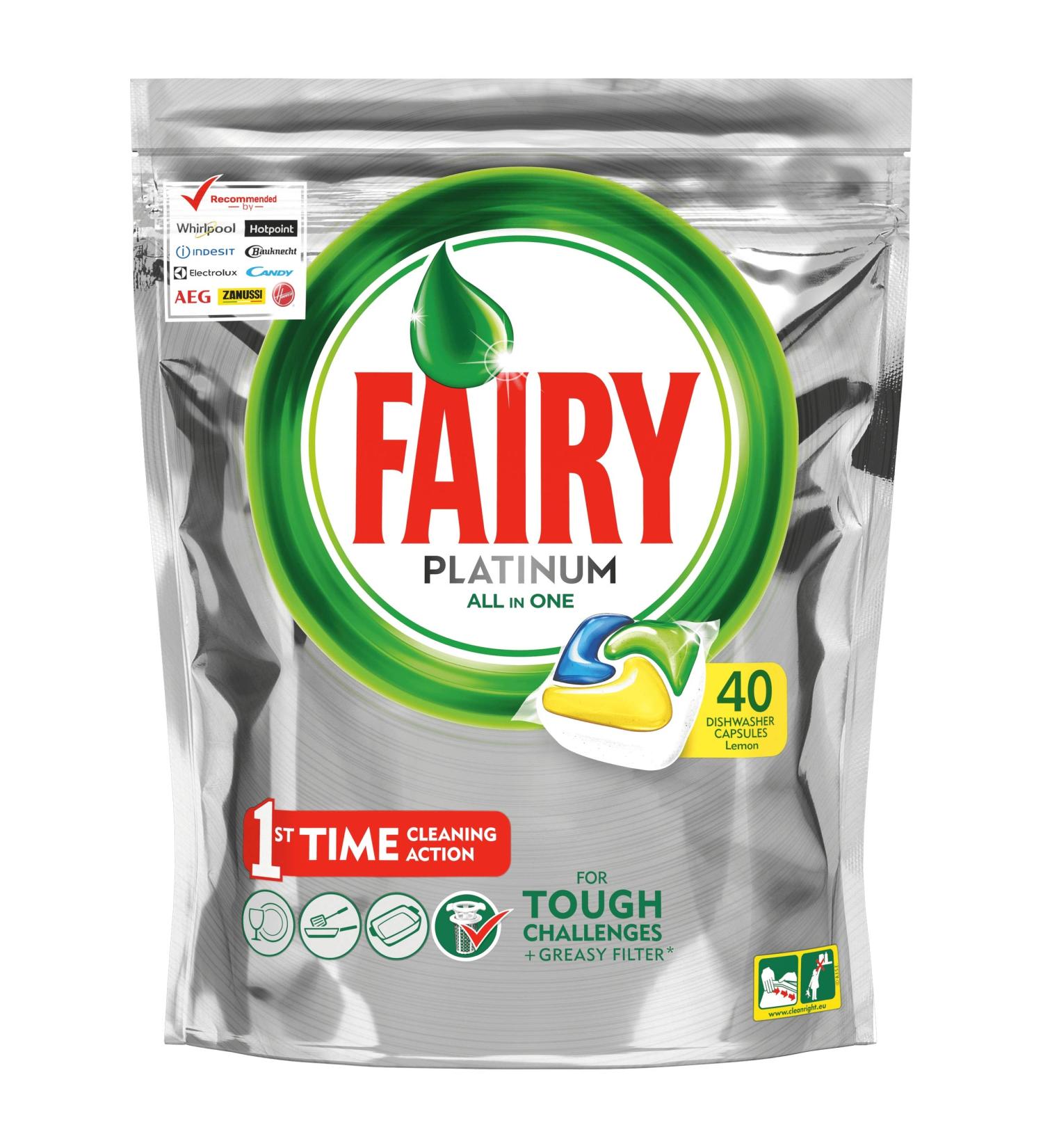Buy Fairy Platinum All-in-One Dishwasher Tabs - 40 Lemon Capsules - Best Dishwashing Detergent Savings Pack - Buy Online on GoSupps.com