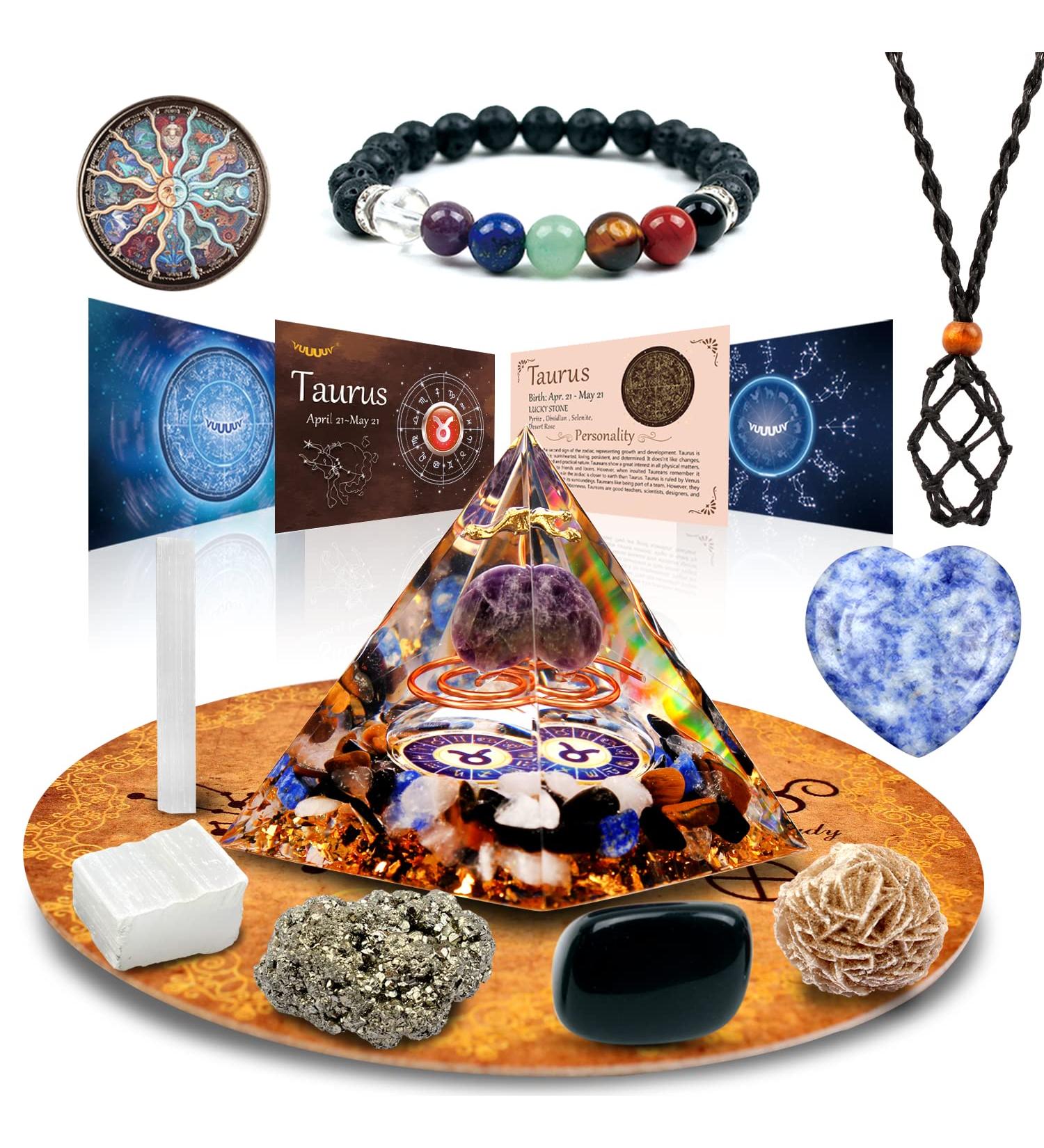 Vuuuuv Horoscope Orgon Pyramid & Bull Medicinal Crystal Gift Set Zodiac Stones for Healing & Spiritual Growth - Buy Online on GoSupps.com