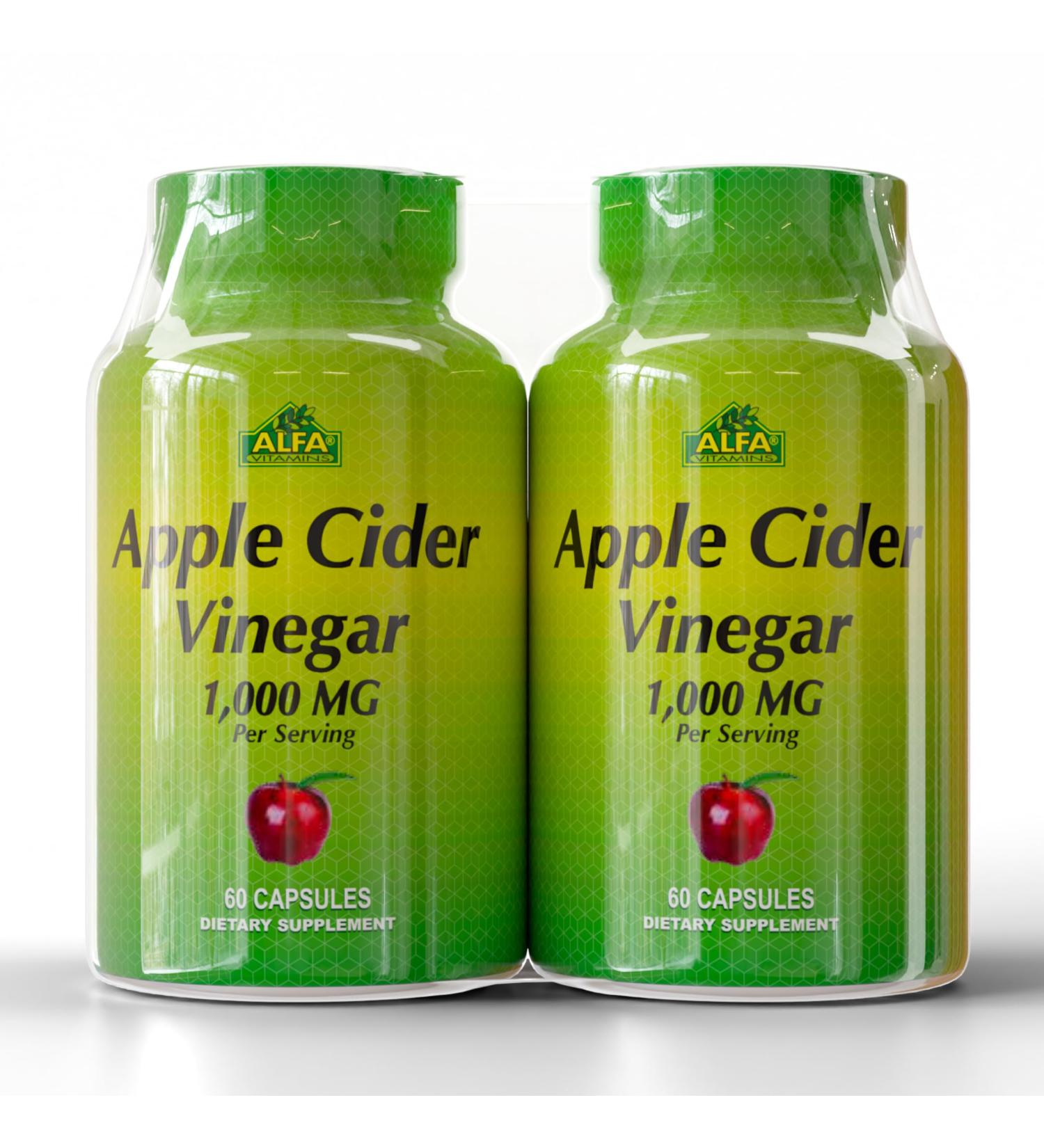 ALFA VITAMINS Apple Cider Vinegar 1000 mg Daily Wellness Supplement - 60 Capsules 2 Pack - Buy Online on GoSupps.com