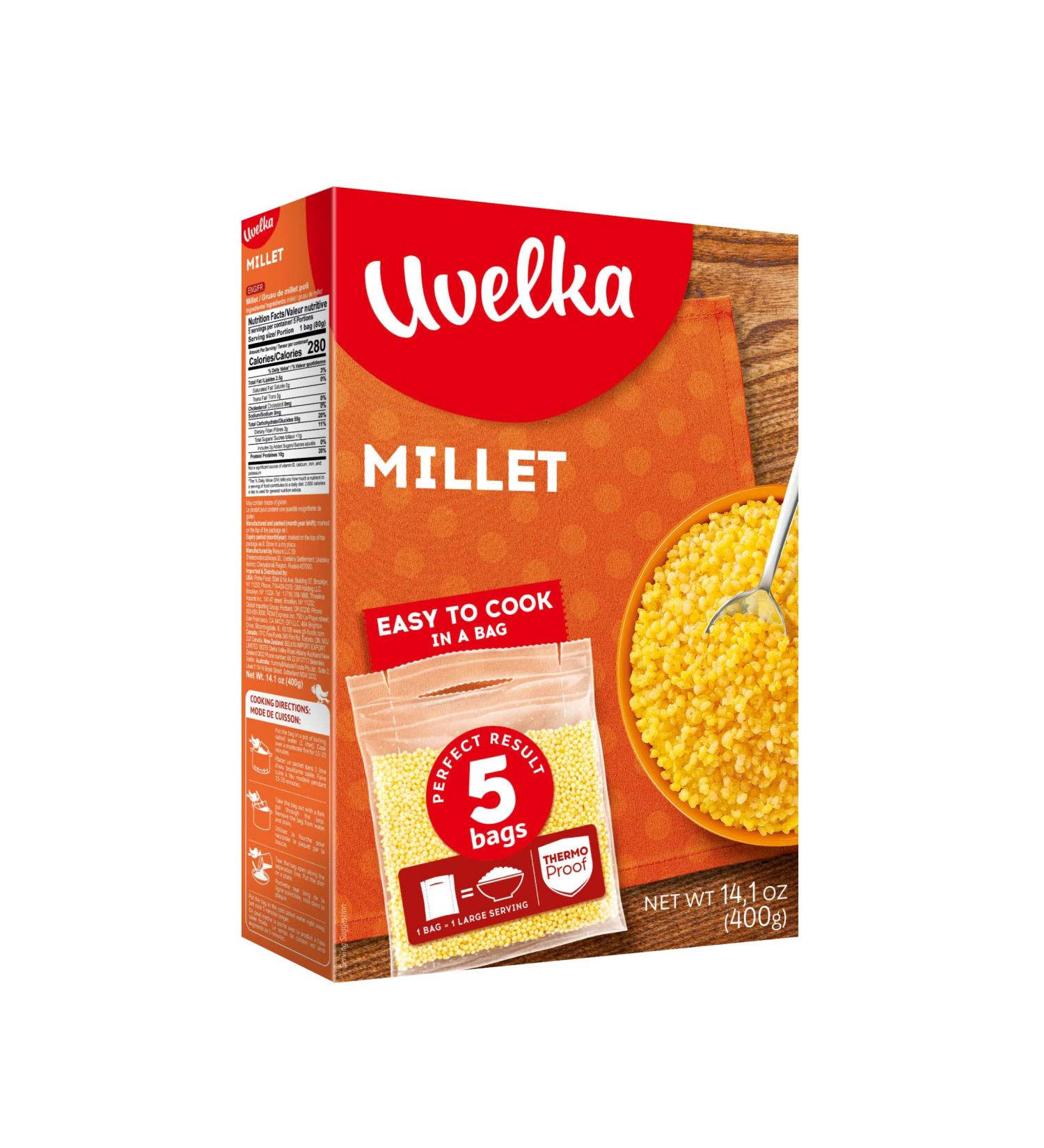 Uvelka Millet Boil-in-Bag Psheno - 5x80g (14.1 oz) - Authentic Russian Kosher Grain | Pack of 1 - Buy Online on GoSupps.com