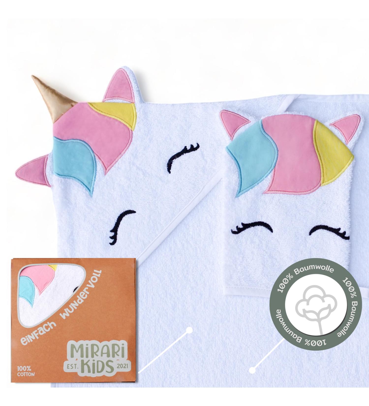 Buy Mirari Kids Hooded Towel - Soft Cotton Baby Bath Towel with Washcloth - 80x80 Unicorn Design for Newborns - Perfect Baby Gift & Essential Equipment - Buy Online on GoSupps.com