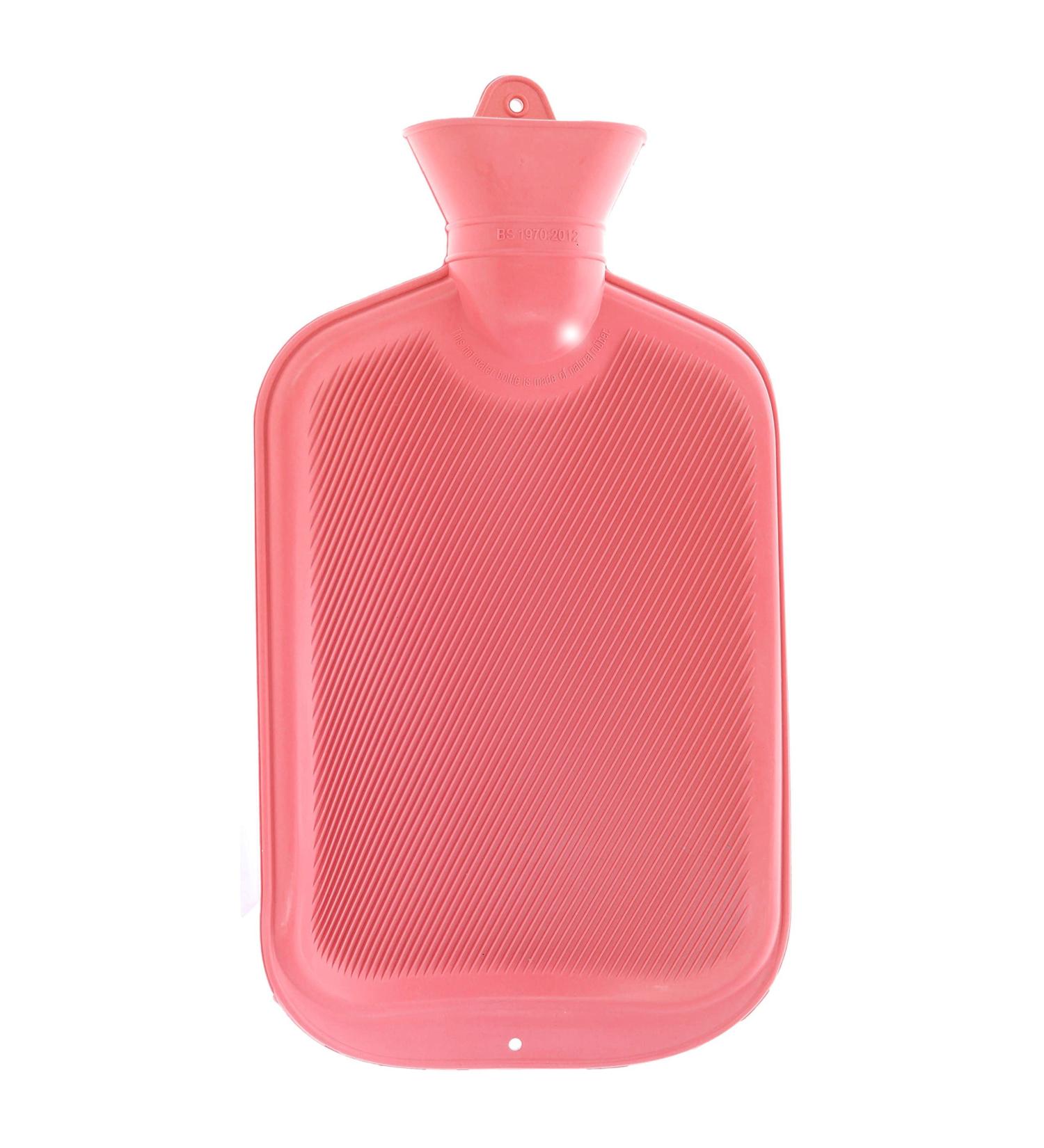 2 liter hot water bottle with lamellae without cover heat cushion bed bottle recyclable robust and durable narrow bottle neck odor -neutral natural rubber (pink)
