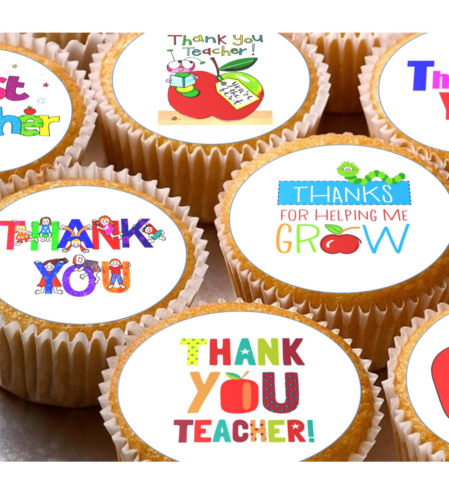 24 Teacher Thank you D2 pre-cut edible kids childrens party decorations cupcake wafer toppers