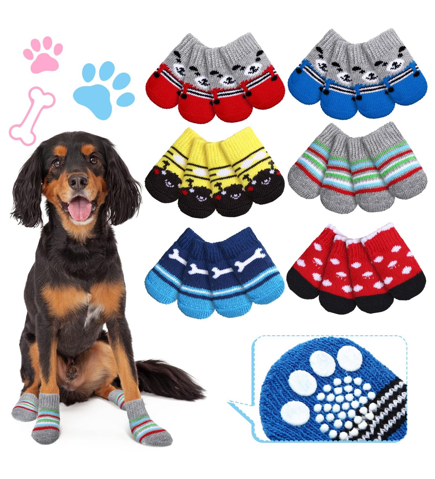 24 Pieces Non Slip Dog Socks for Small Dogs - Indoor Paw Protectors for Hardwood Floors - 6 Styles (Small) - Buy Online on GoSupps.com