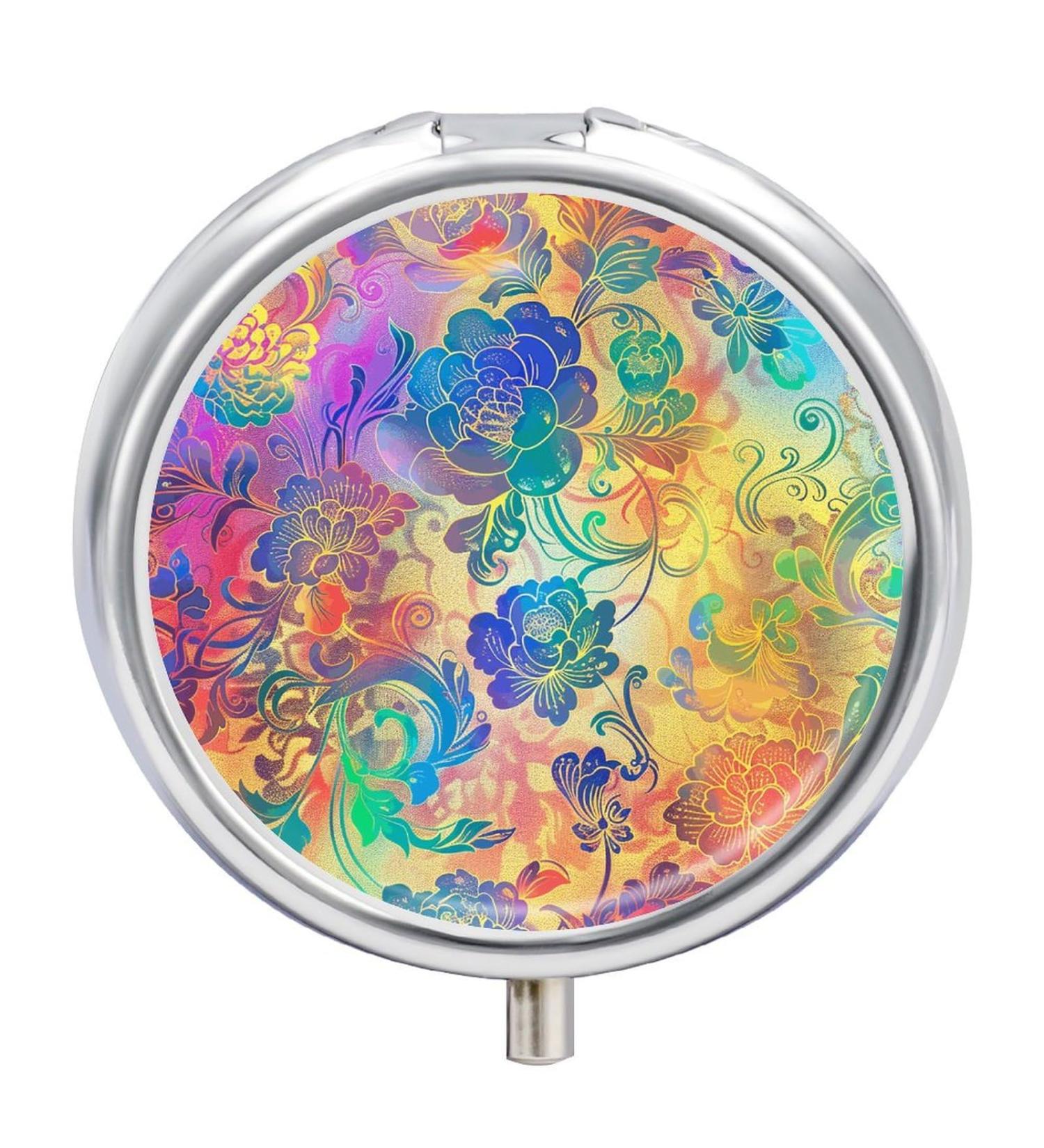 Portable 3 Compartment Pill Box - Floral Travel Pill Organizer for Purse & Pocket | Round Medicine Case - Buy Online on GoSupps.com