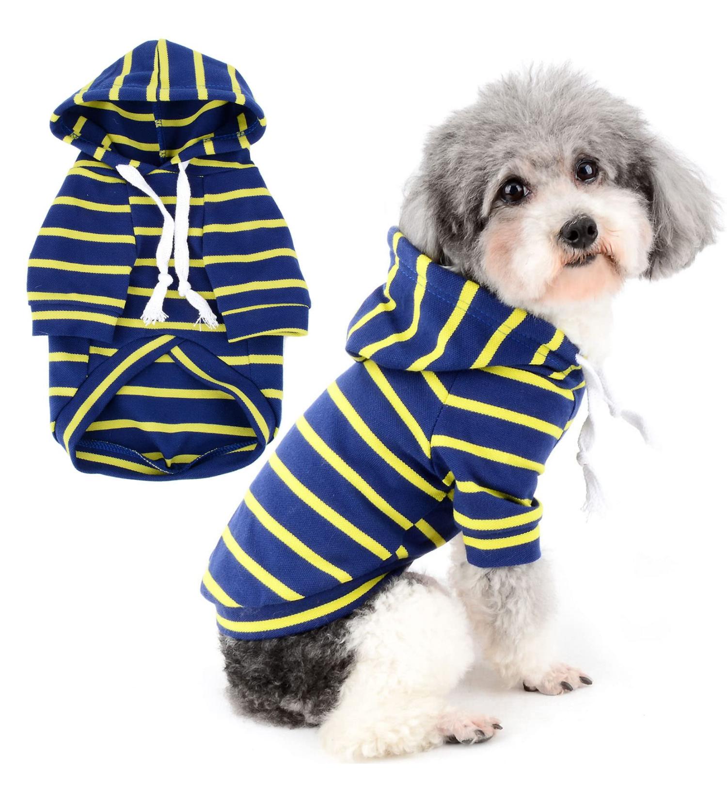 Zweitea Striped Hoodie for Small to Medium Dogs - Soft Yellow Sweatshirt & T-Shirt for Puppies - Buy Online on GoSupps.com