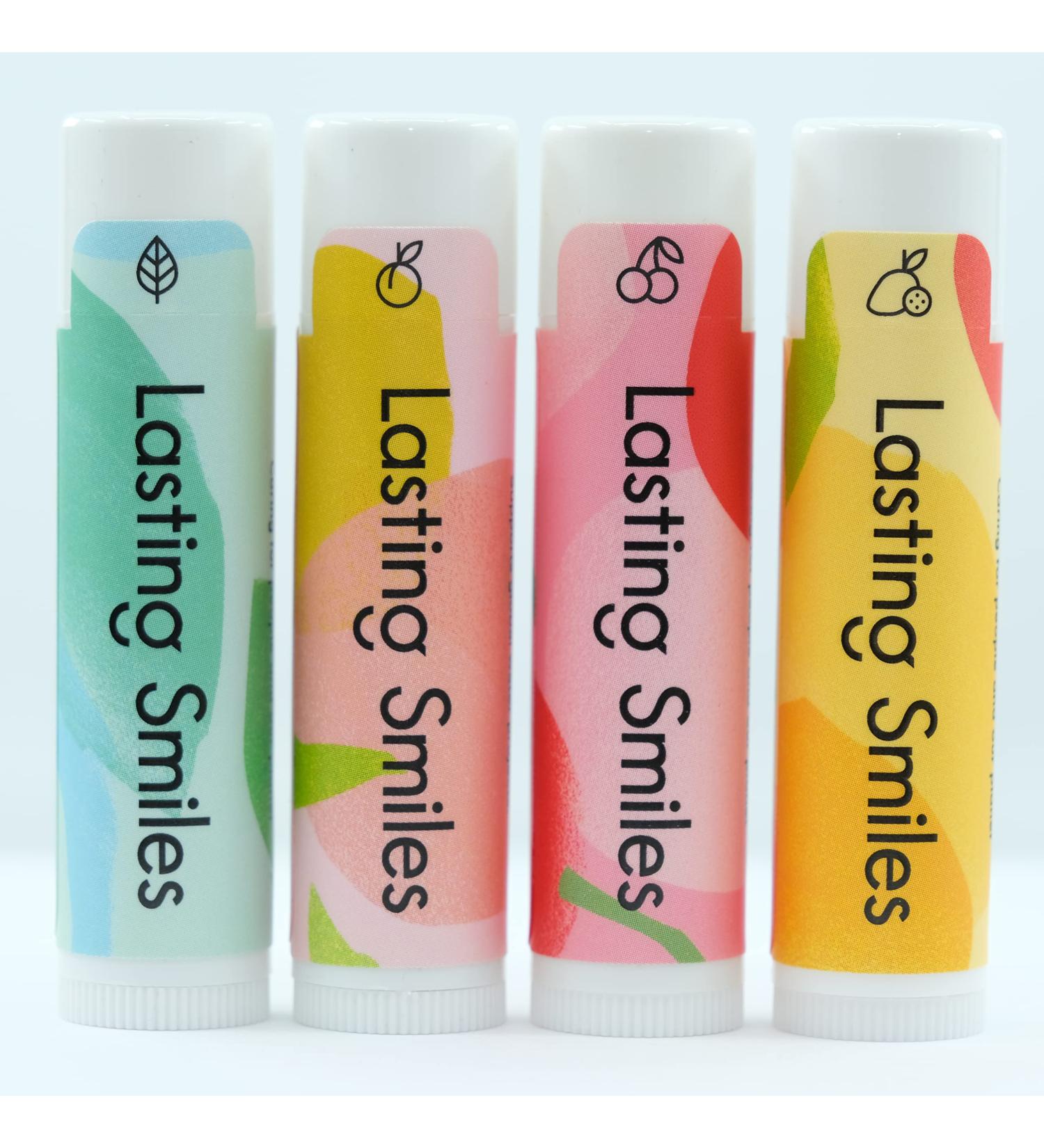 Lasting Smiles Organic All Natural Lip Balm for Severely Dry & Chapped Lips - Fruity Chapstick Kit with Vitamin E - Variety 4 Pack - Buy Online on GoSupps.com