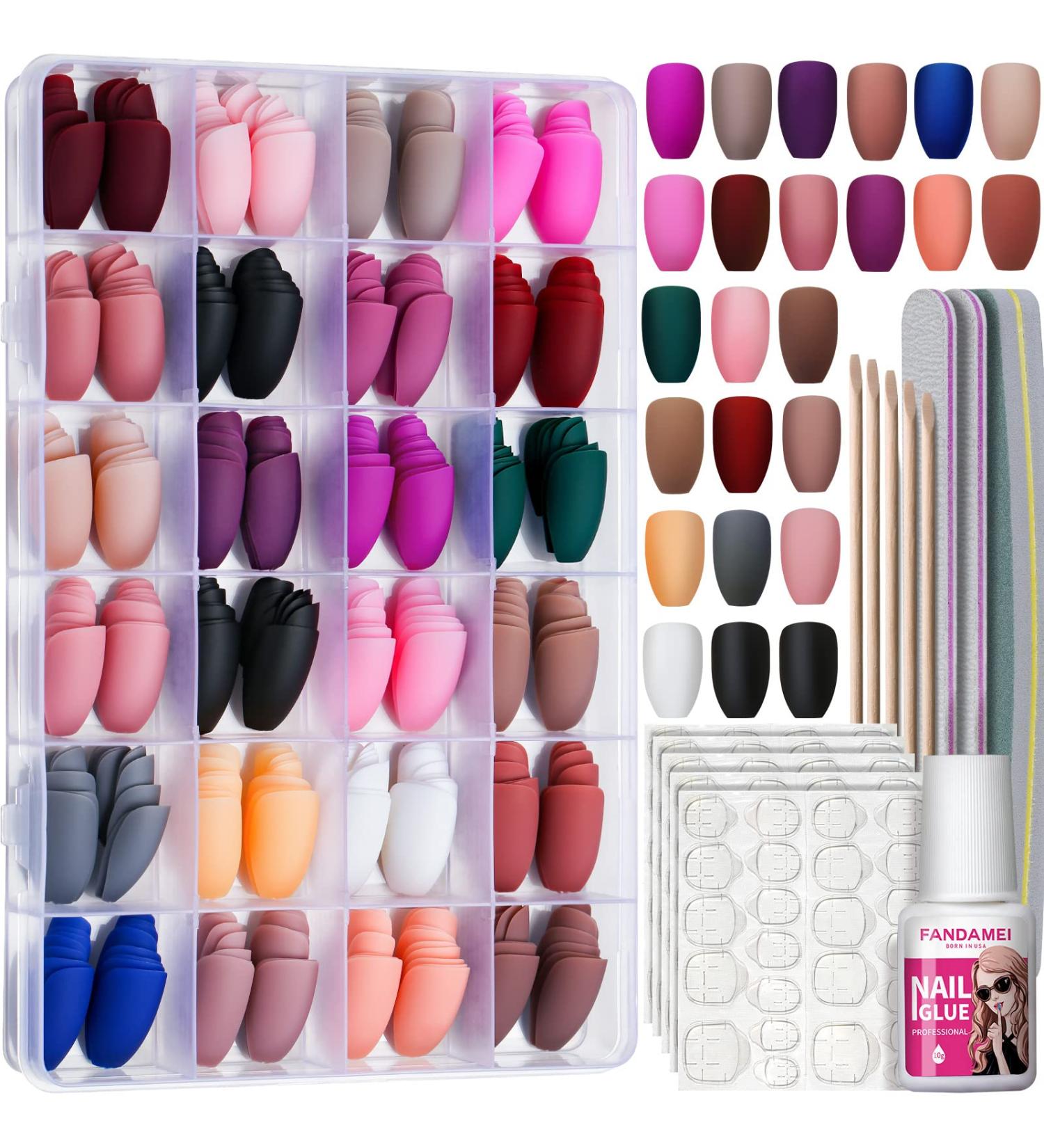 24 Packs 576PCS Matte Press on Nails Medium Length FANDAMEI - Full Cover Acrylic False Nails Kit with Nail Glue and File - Buy Online on GoSupps.com