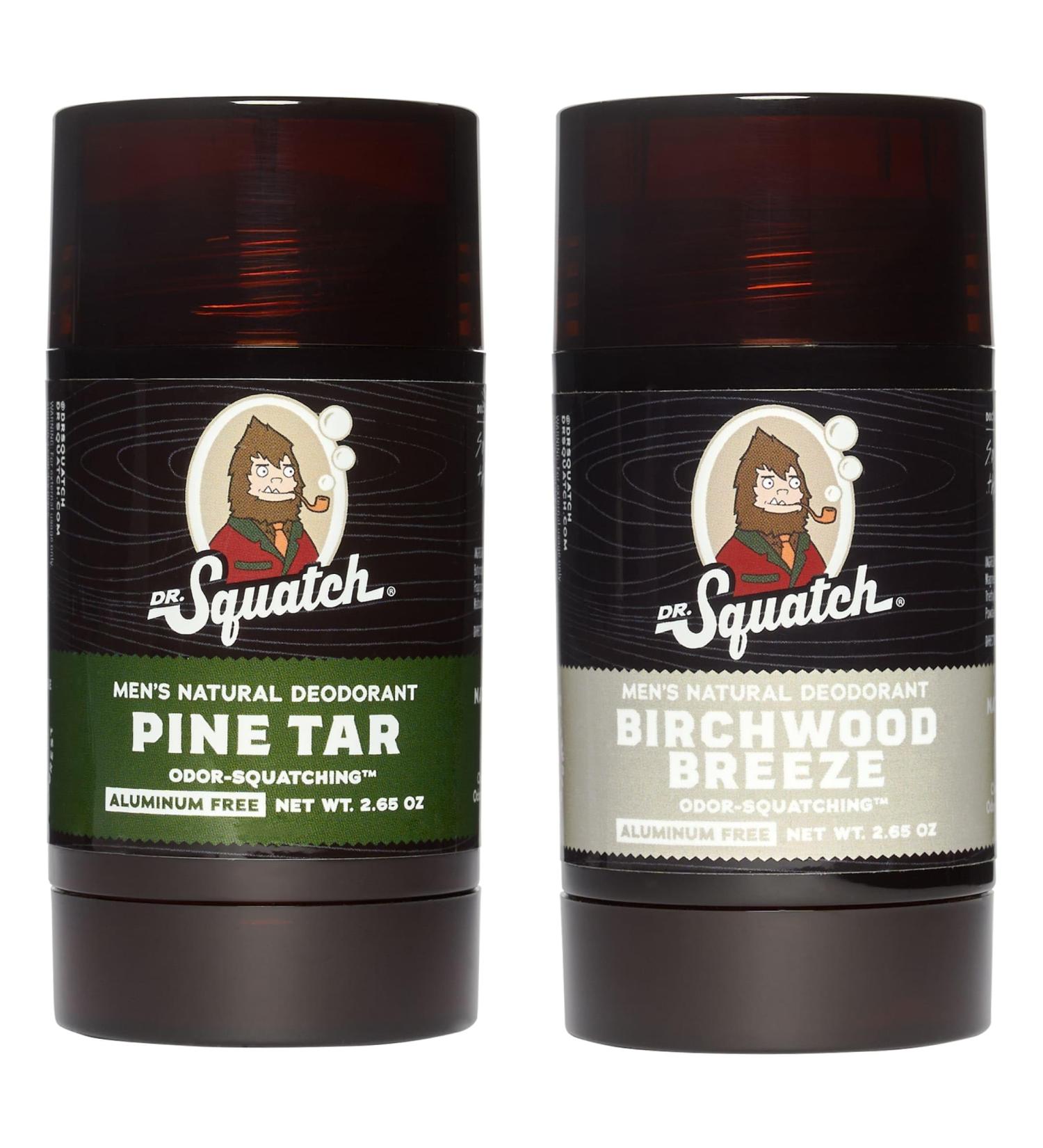 Dr. Squatch Natural Deodorant for Men Odor-Squatching Men's Deodorant Aluminum Free - Pine Tar + Birchwood Breeze (2.65 oz 2 Pack) Rustic Breeze