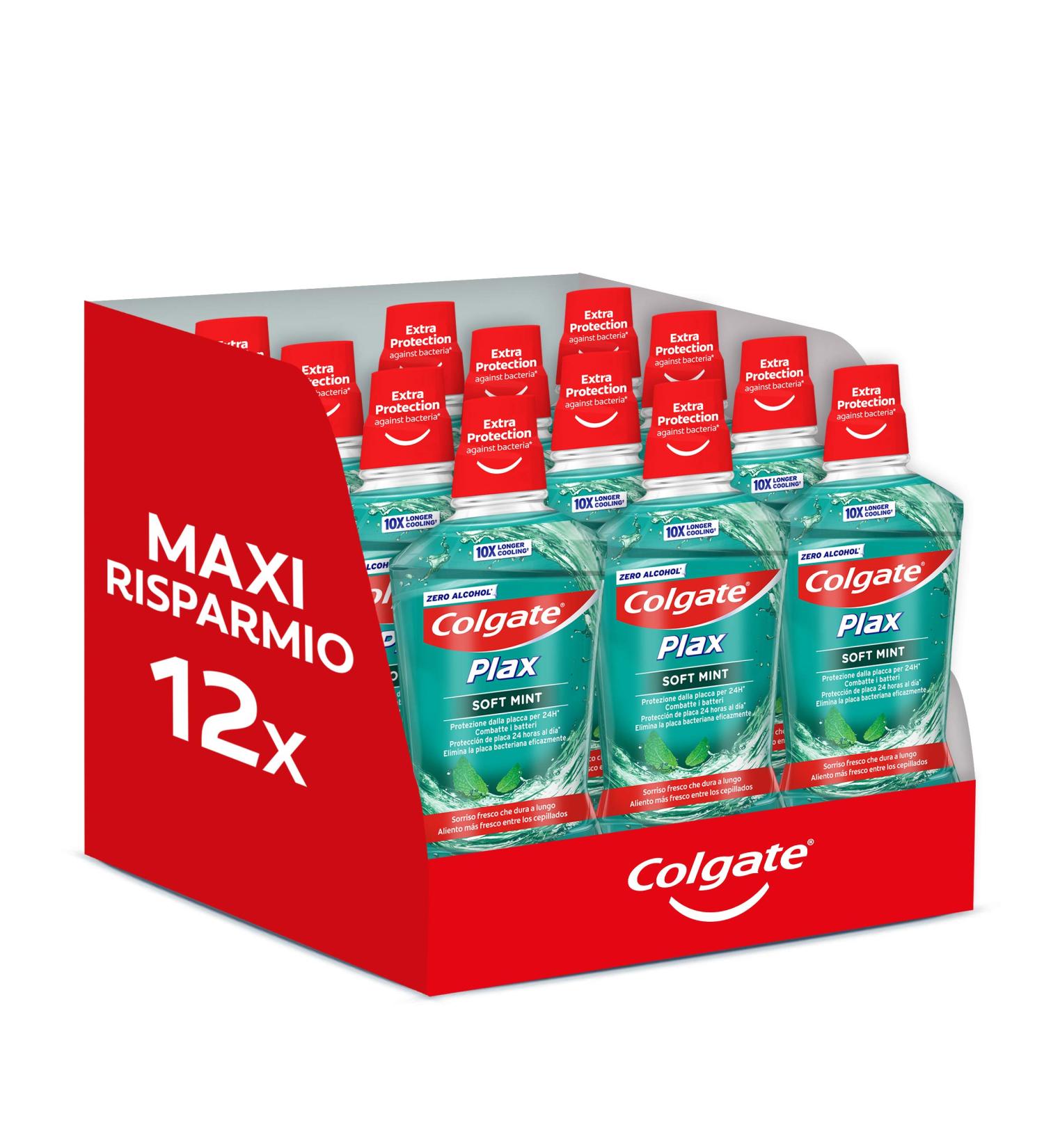  Colgate Colgate Plax Soft Mint Green Mouthwash Maxi Size 12 x 500 ml | With Antibacterial Ingredient | 24H Plaque Protection | Mint Flavor | 0% Alcohol - Buy Online on GoSupps.com