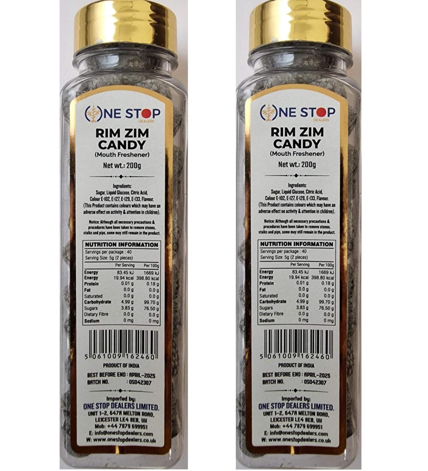 ONE STOP DEALERS Rim Zim Flavoured 200 Gram - Mouth Freshener Jar Candy/Toffee Eat Anywhere or Anytime - More Popular in Kids Snacks (Pack of 2)