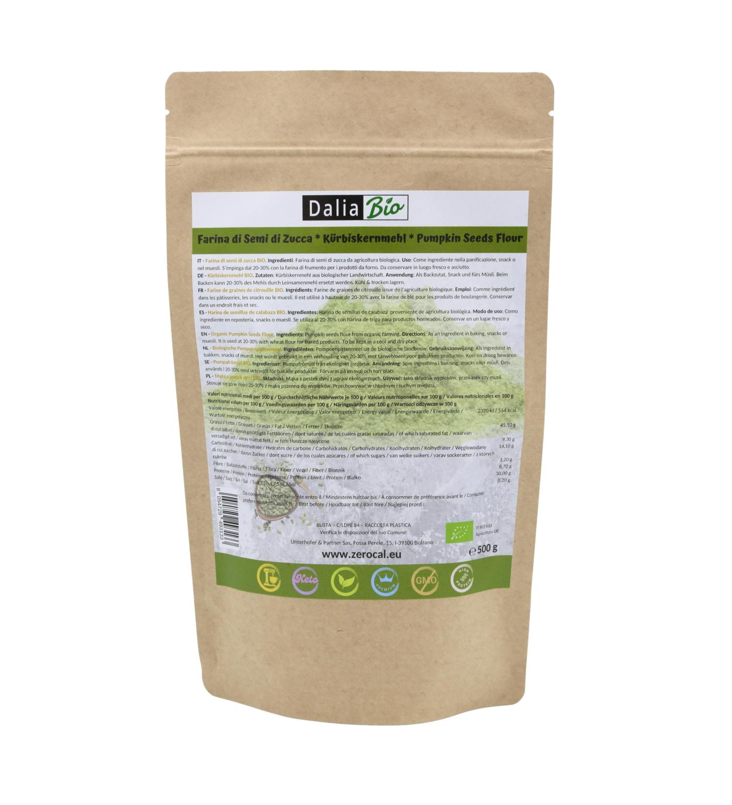 Dalia - Organic Squash Seed Flour 500g | Flour Alternative | Rich in Protein and Fiber | Ideal for Savory Dishes | Vegan & Gl - Buy Online on GoSupps.com