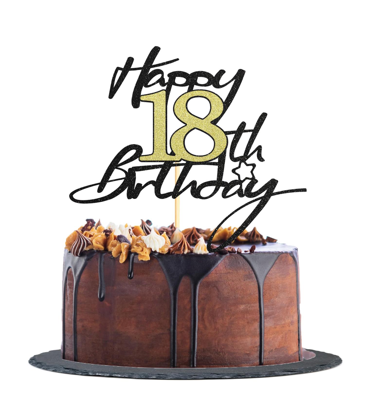 Sotpot 1 Pack 18th Cake Topper Black&Gold Glitter 18th Birthday Cake Decorations Happy 18th Cake Toppers for Boys Girls Birthday Themed Party Supplies 18th birthday cake topper - Buy Online on GoSupps.com