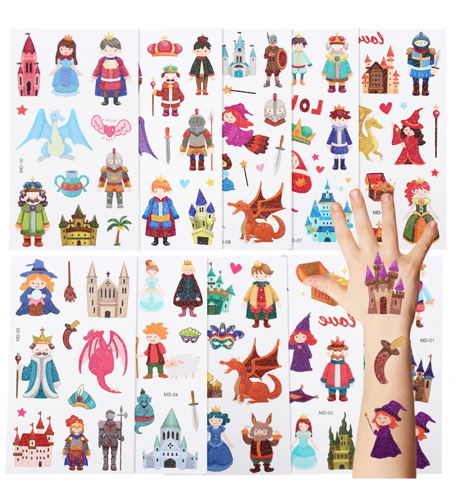 118 Pcs Cartoon Glitter Castle Kids Temporary Tattoos | Waterproof Princess Face Stickers for Theme Parties & Birthdays - Buy Online on GoSupps.com