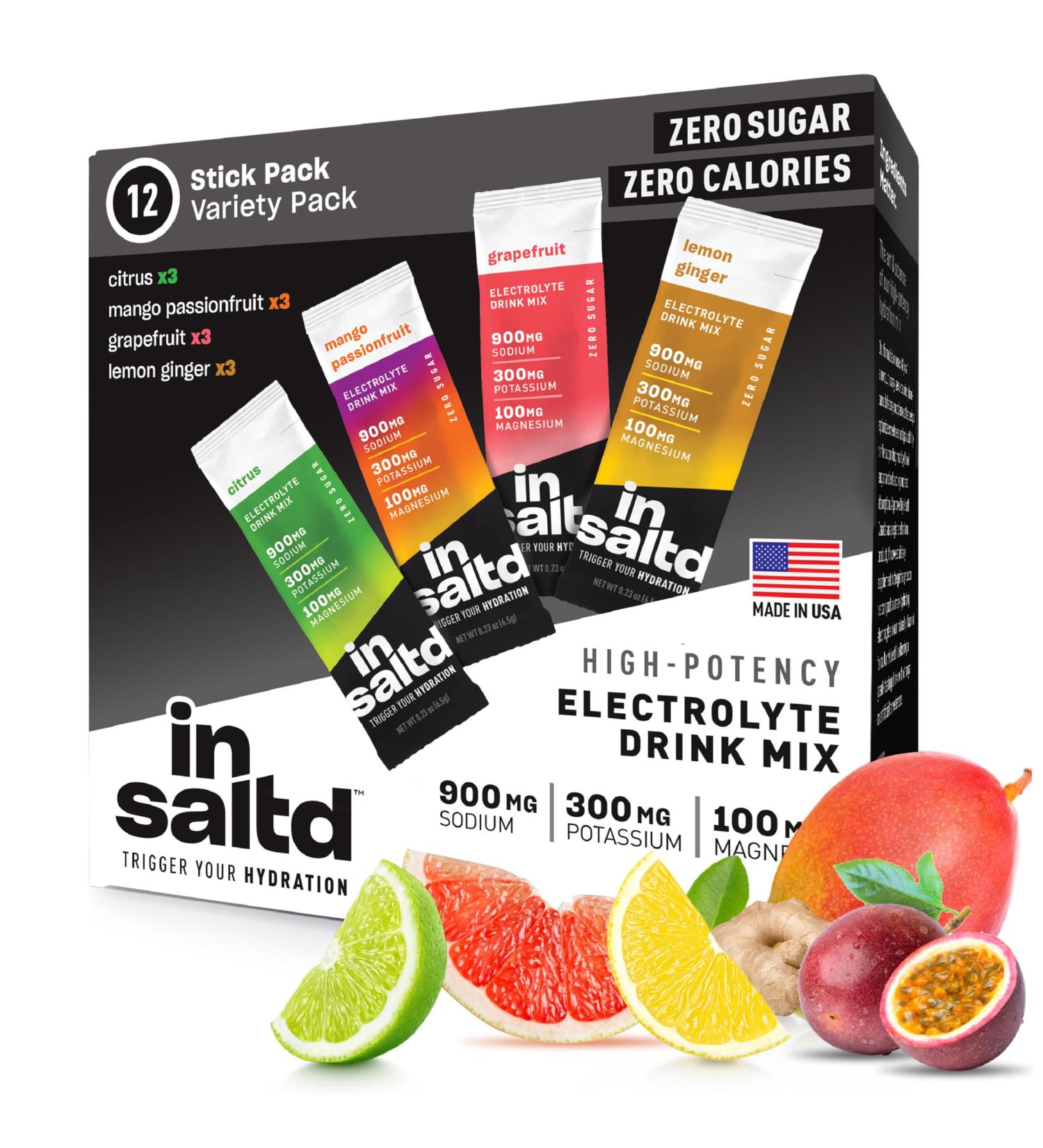 INSALTD Sugar Free Electrolytes Powder Packets | Keto & Fasting Hydration | High-Potency Variety Pack (12 Pack) - No Stevia Aftertaste - Buy Online on GoSupps.com