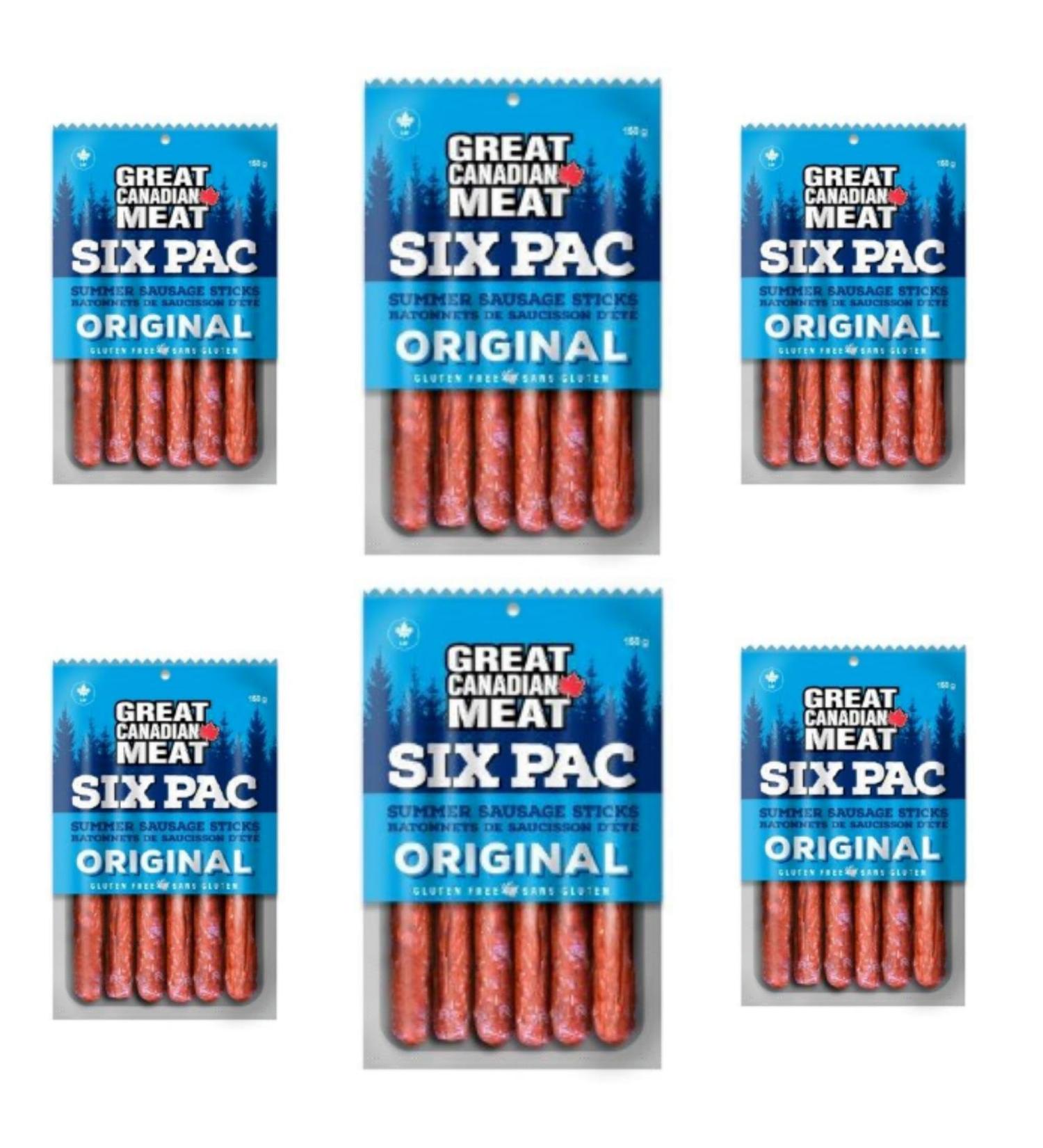 Summer Sausage Sticks Bulk Box - 6 x 150g Six Pac by Great Canadian Meat Meat Snacks Bulk Smoked Sausage Sticks Box For Carnivores. Perfect For Snacking Gluten Free High In Protein - Buy Online on GoSupps.com