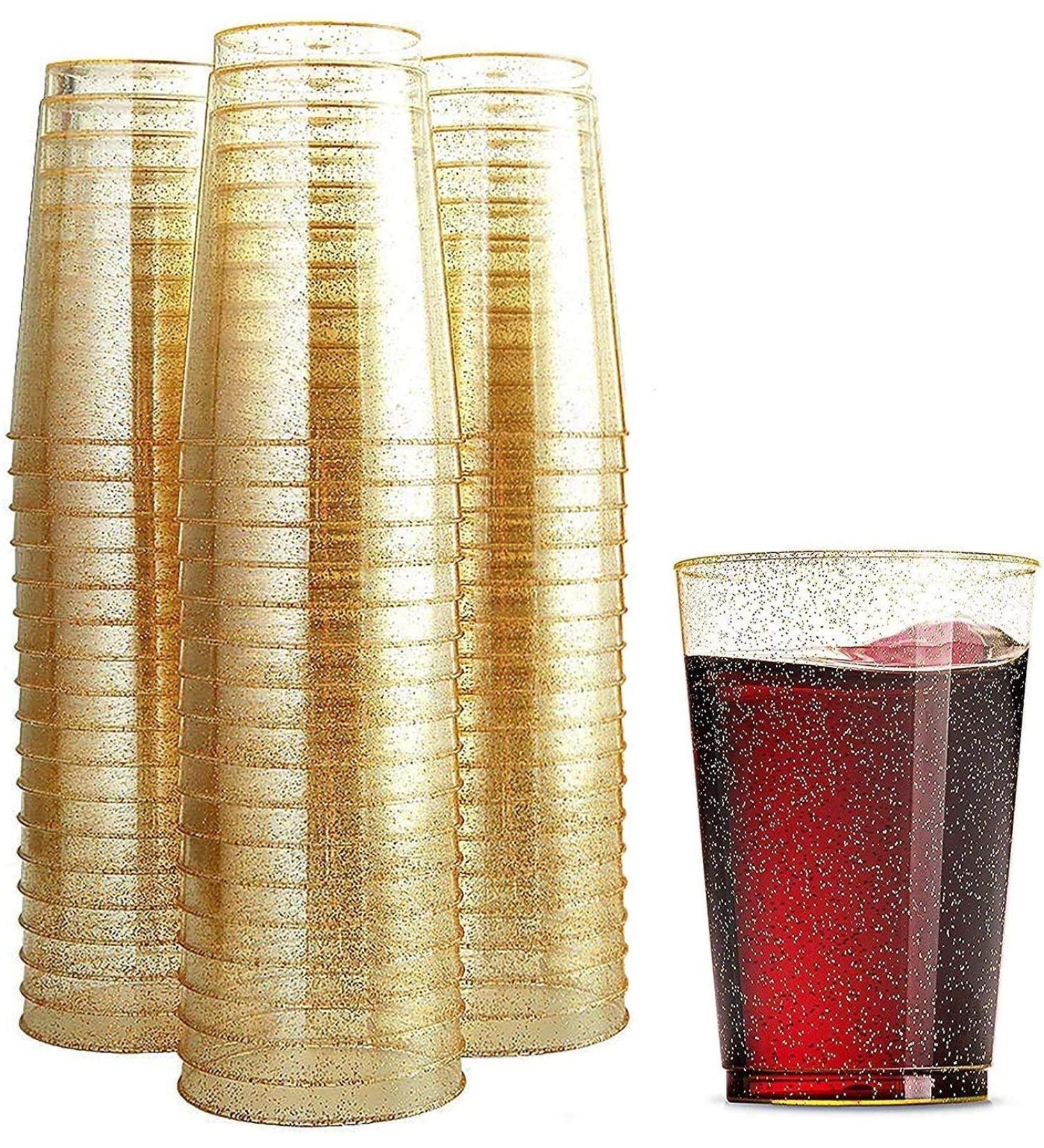 Glitter Plastic Cups Clear Plastic Cups Tumblers Gold Glitter Cups Disposable Wedding Cups Elegant Party Cups Recyclable and BPA-Free (12 OZ) 340 g (Pack of 50) - Buy Online on GoSupps.com