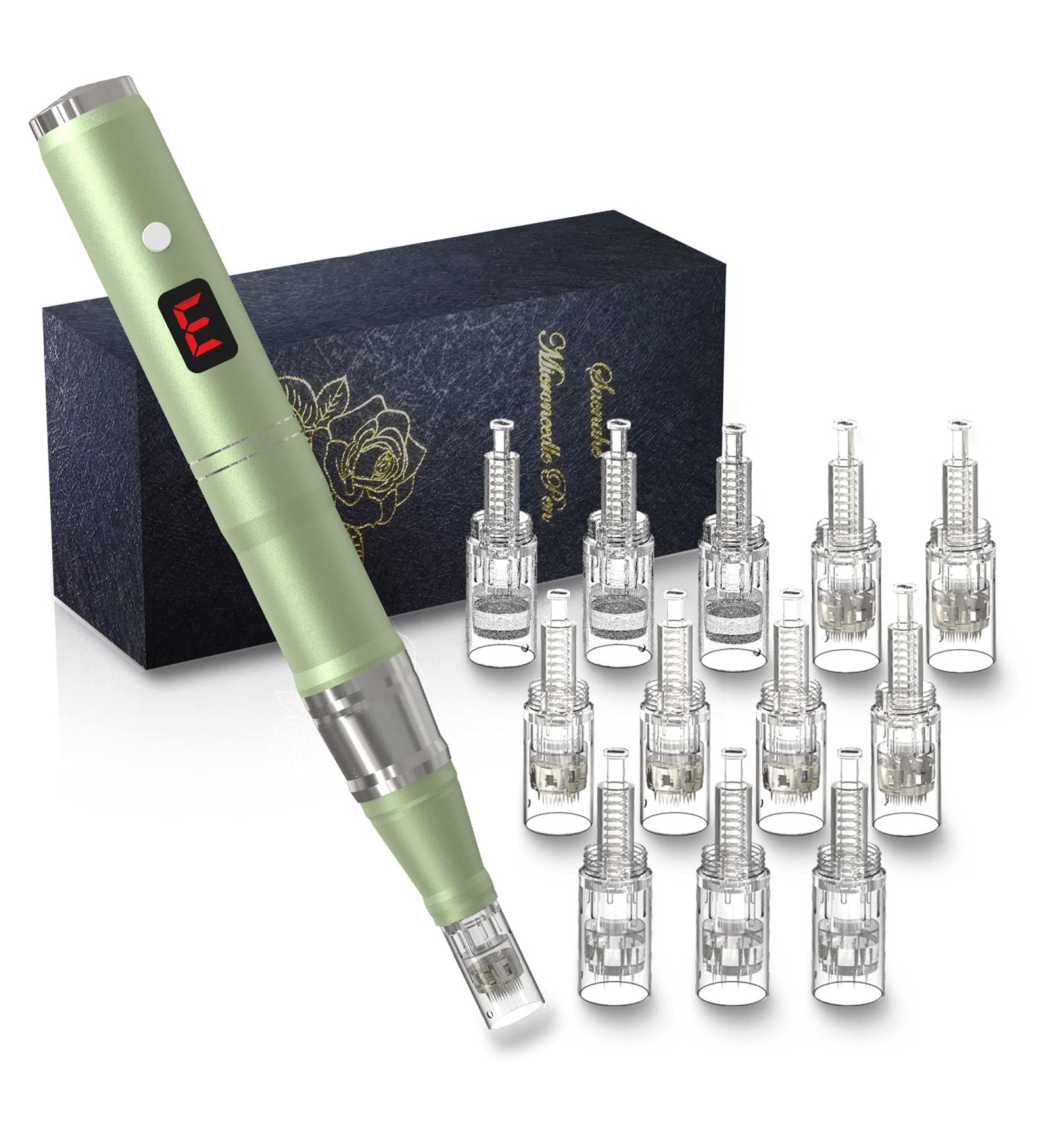 Puicmlna Microneedling Pen with 12 Disposable Needles - 0.1mm Size - 42-pin, 36-pin, 12-pin, Nano Cartridges Included - Buy Online on GoSupps.com