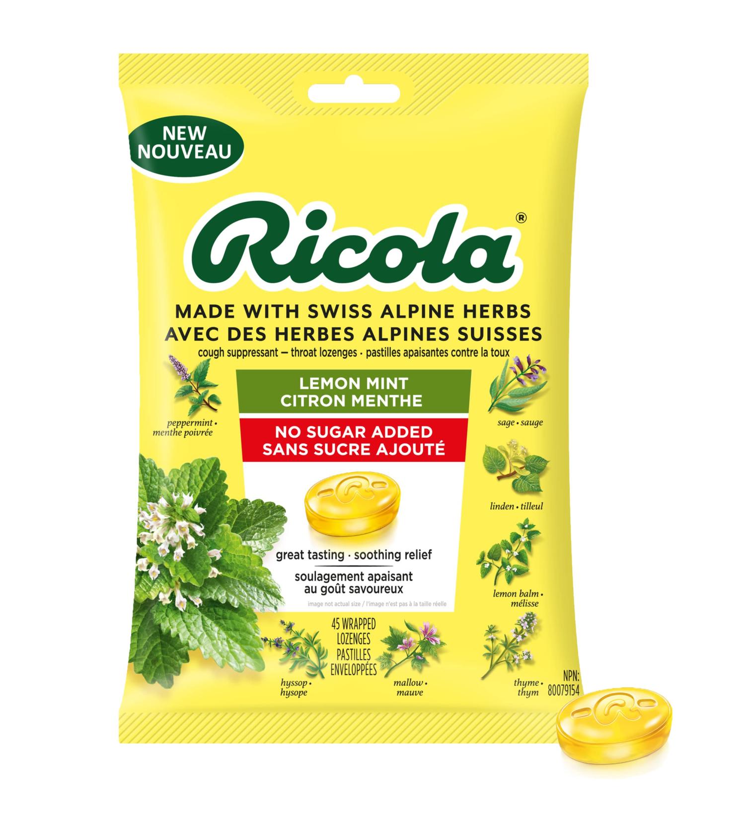 Ricola Lemon Mint No Sugar Added Throat Drops - Buy Online on GoSupps.com