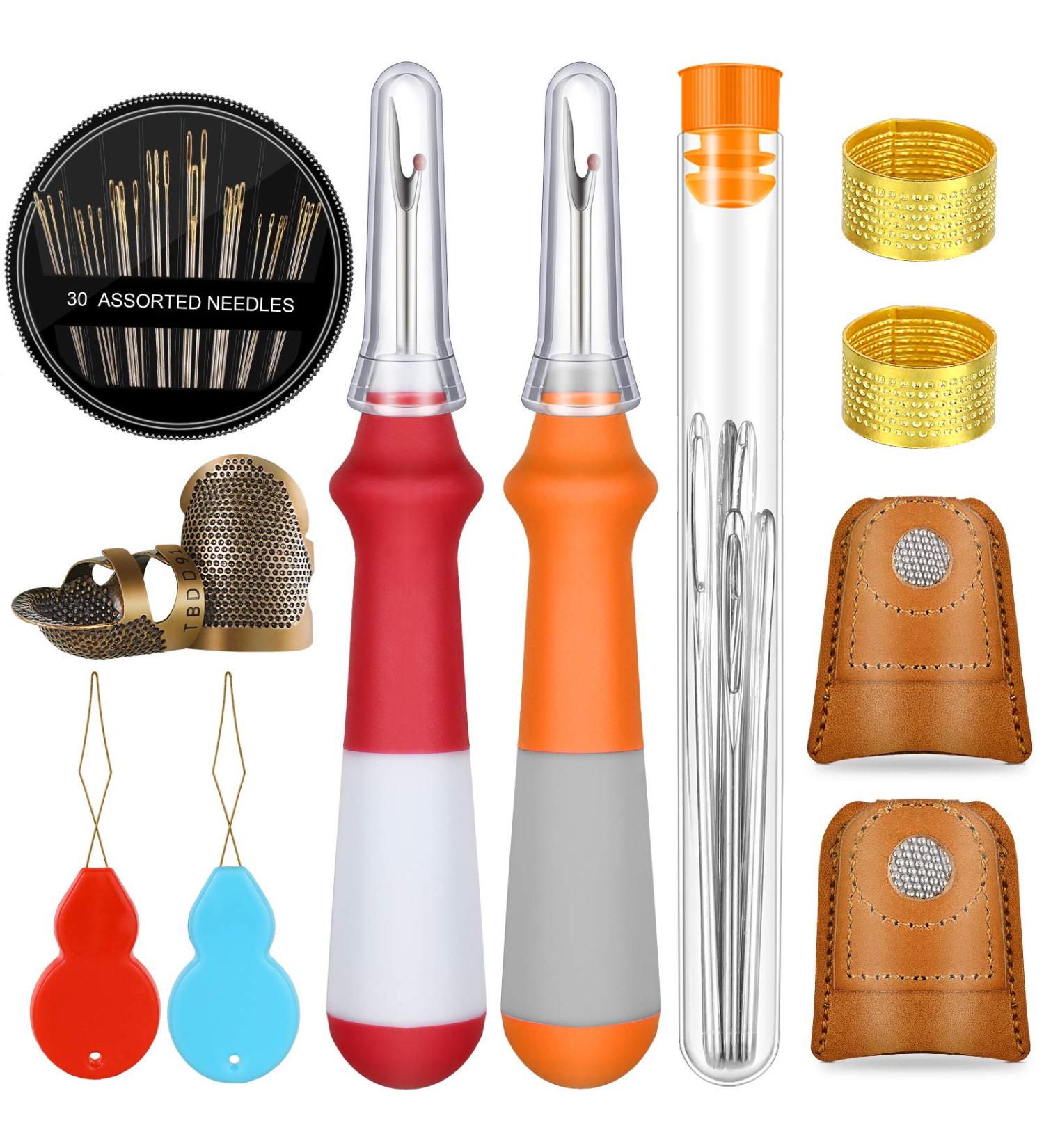 50-Piece Sewing Tools Kit with Thimbles, Needles, Knitting Needles, Seam Ripper, Threader, and Storage Bottle - Buy Online on GoSupps.com