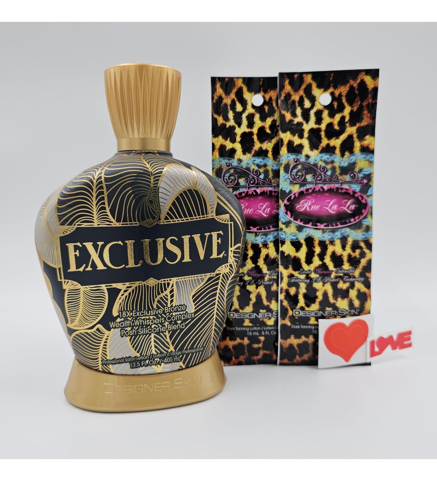 Designer Skin Exclusive 18x Exclusive Bronzer Tanning Lotion 13.5 fl oz with 2 packets of Rue La La and Body Stickers - Buy Online on GoSupps.com