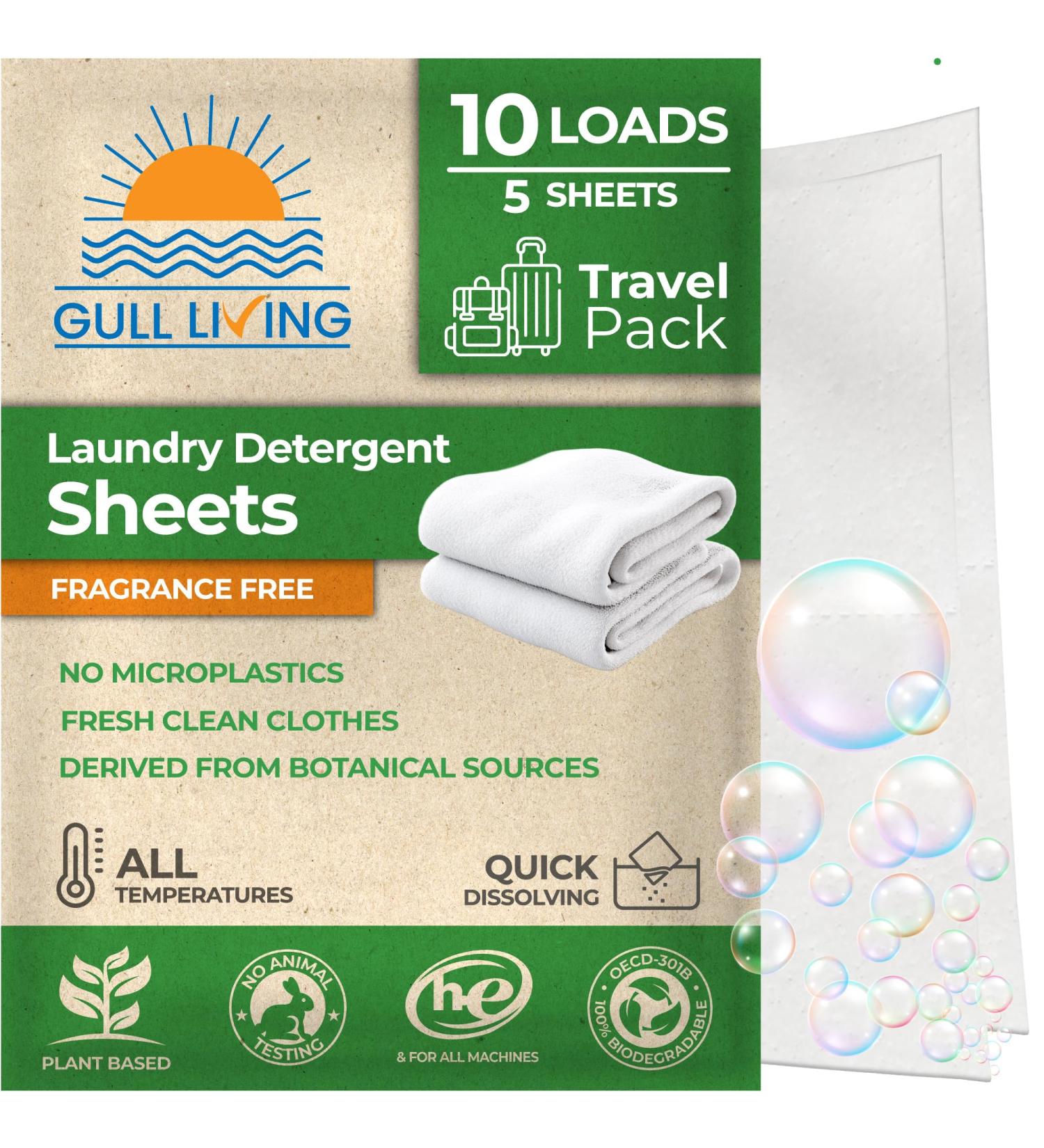 Gull Living Laundry Detergent Sheets - Non-Toxic Eco-Friendly Alternative to Pods & Tablets - Perfect for Travel - Unscented 10 Count - Buy Online on GoSupps.com