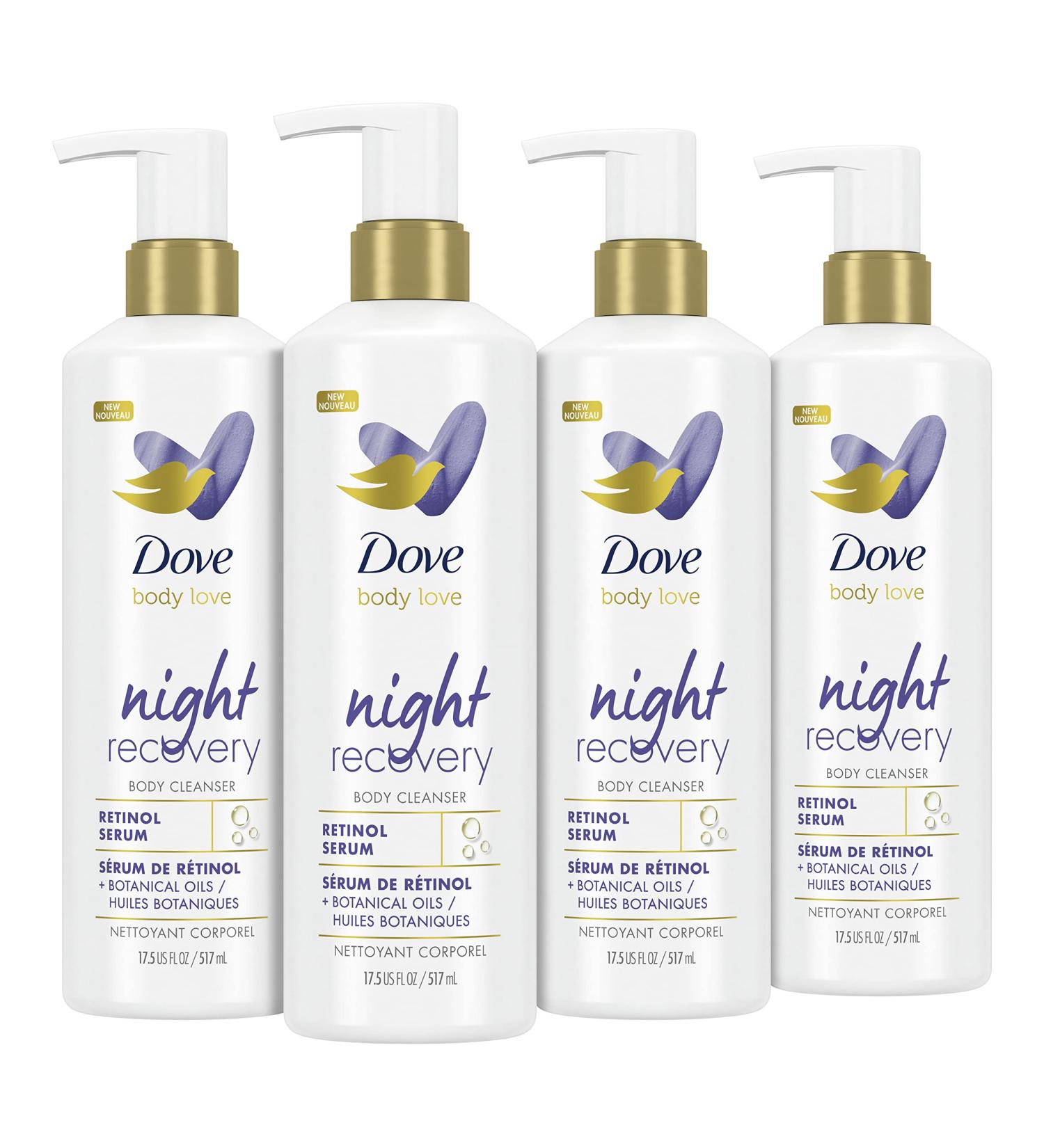 Dove Body Love Night Recovery Body Cleanser 4-Pack - Hydrating Body Wash with Retinol Serum and Botanical Oils 17.5 oz - Buy Online on GoSupps.com