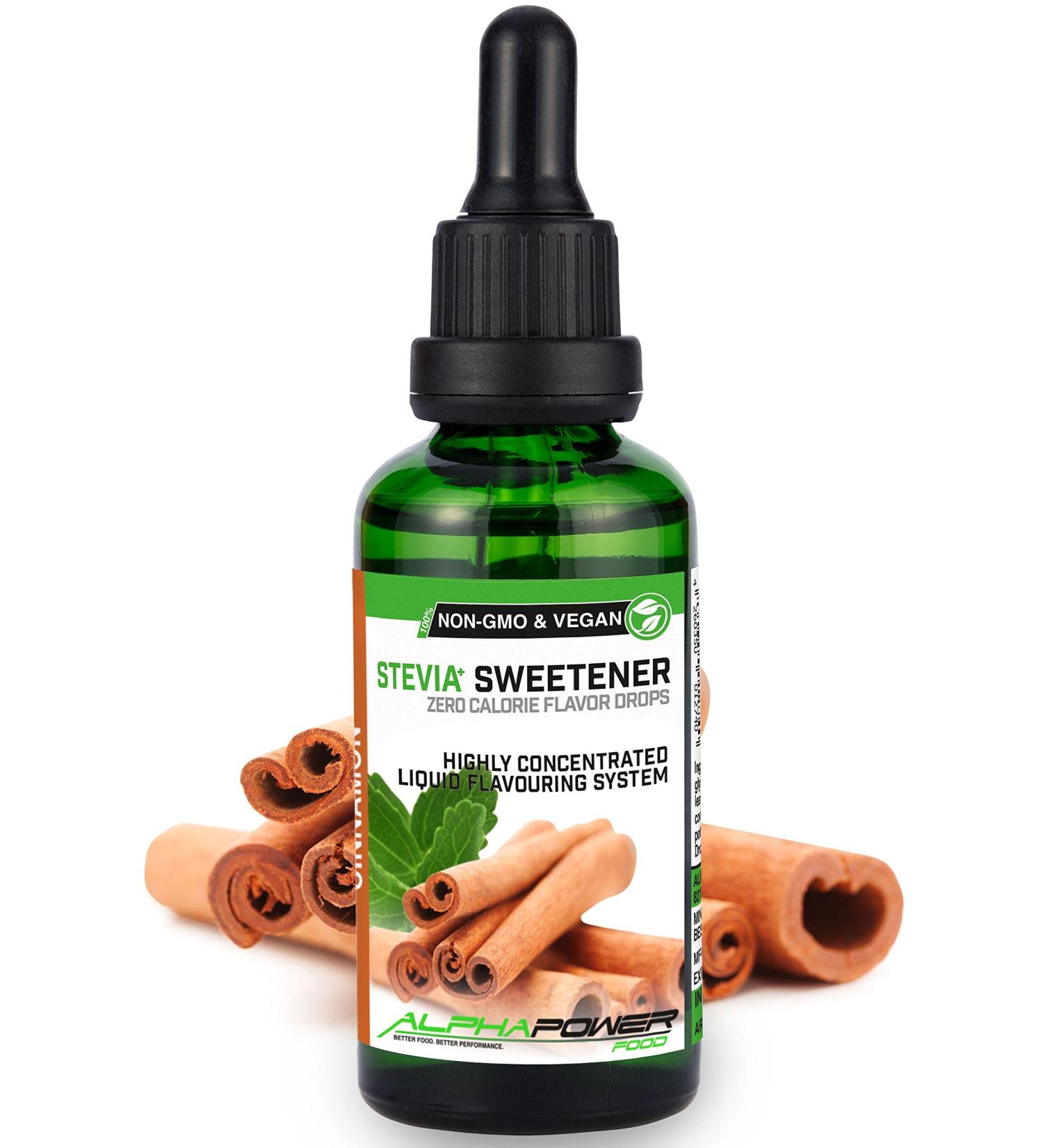 Alphapower Food Stevia Flavor Drops | 100% Natural Sugar-Free Cinnamon Aroma for Water Muesli & Smoothies - 50ml - Buy Online on GoSupps.com