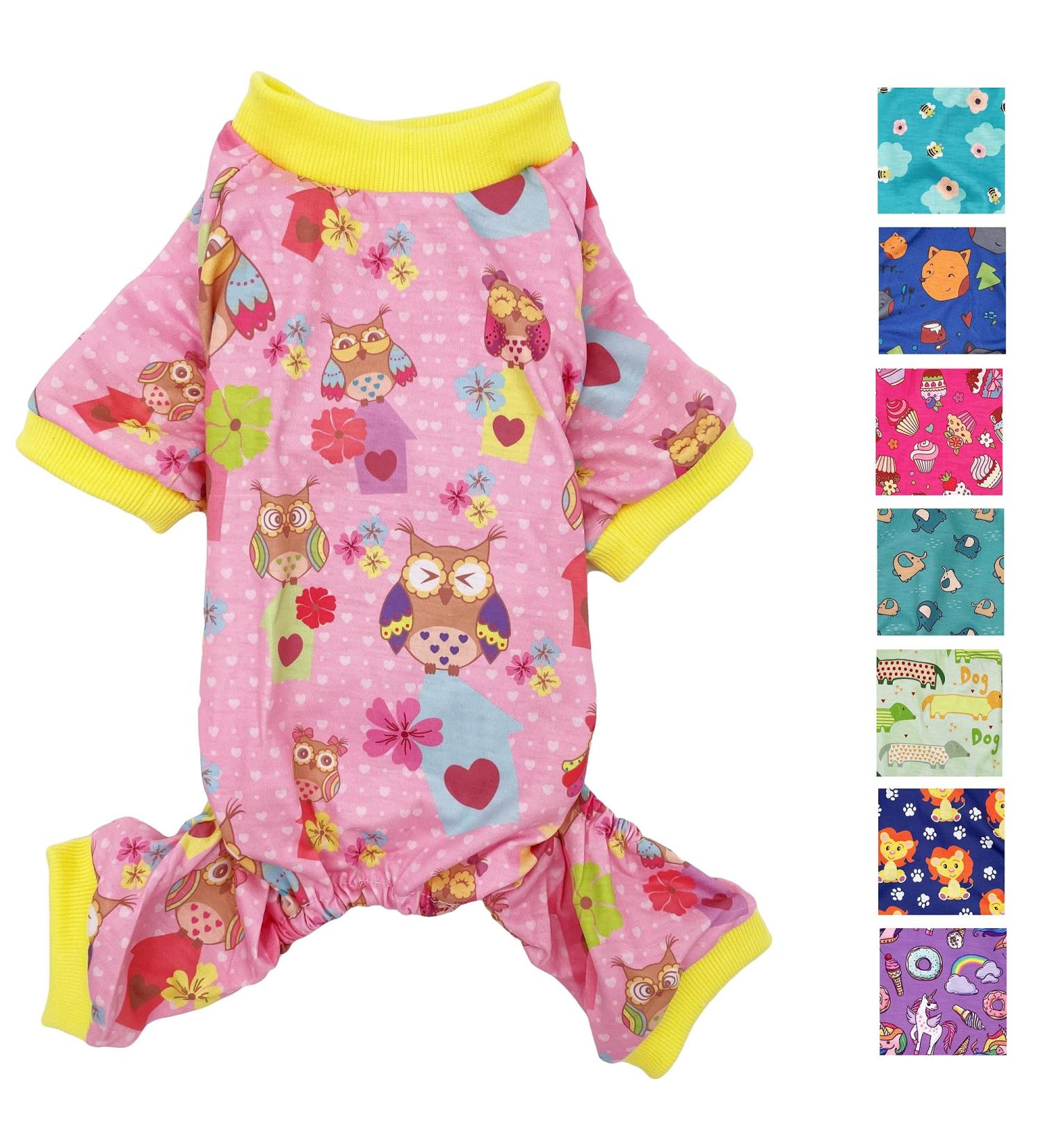 Dog Pajamas Pink Owls L 18 Length 22-26 Chest - Soft Cotton Blend Jumpsuit for Small Medium Pets - Buy Online on GoSupps.com