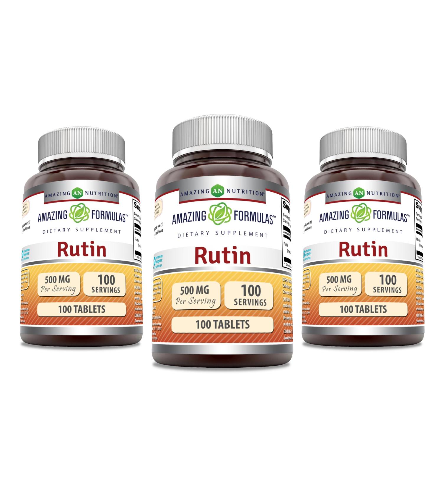 Amazing Formulas Rutin Supplement | 500 Mg | Tablets | Non-GMO | Gluten Free | Made in USA (3 Pack | 100 Count) Unflavored | 3 Pack | 100 Count