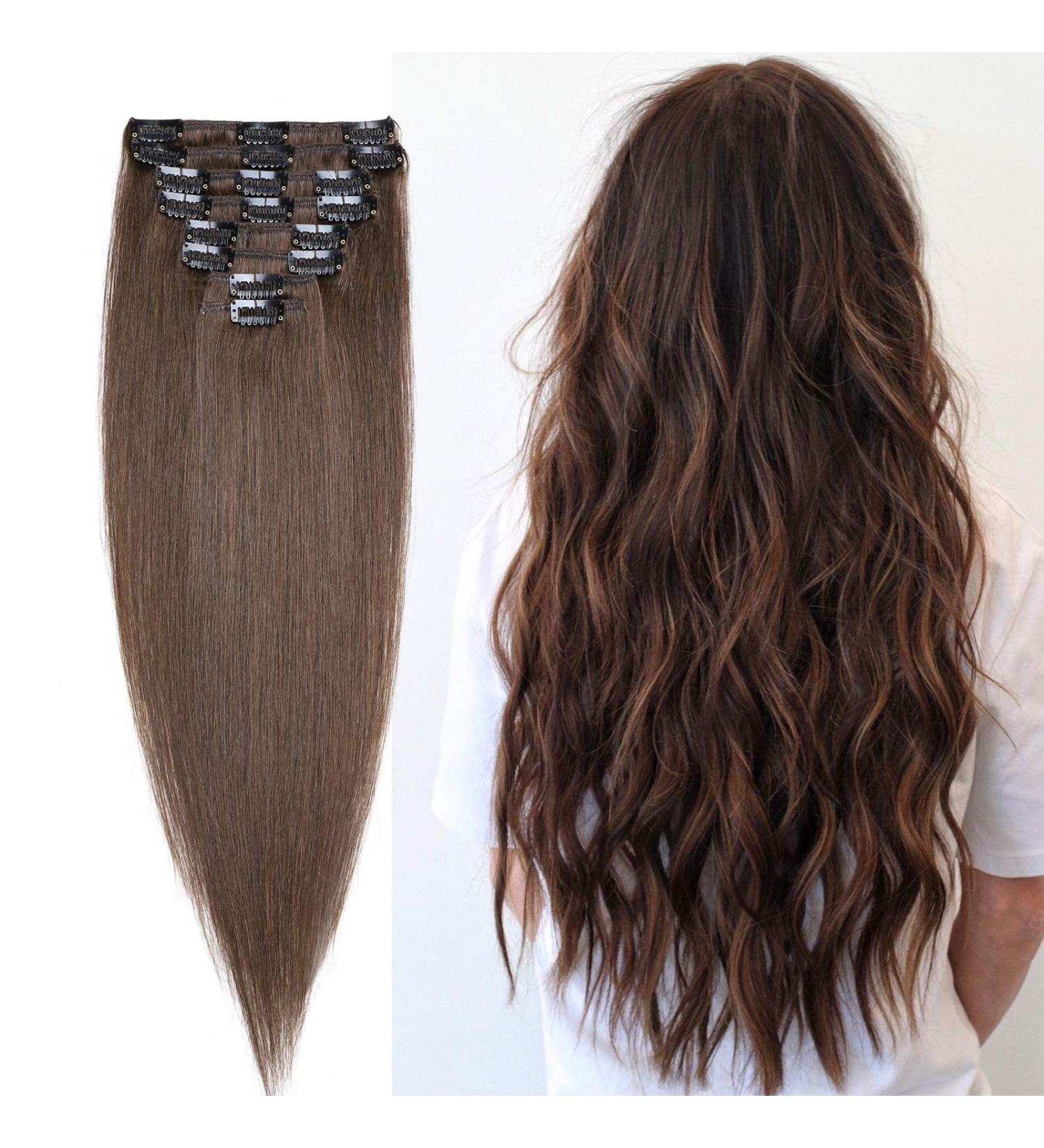 Buy Medium Brown Clip In Hair Extensions #4 - Real Remy Human Hair 8 Wefts 18 Clips - 80g 50cm | International Shipping - Buy Online on GoSupps.com