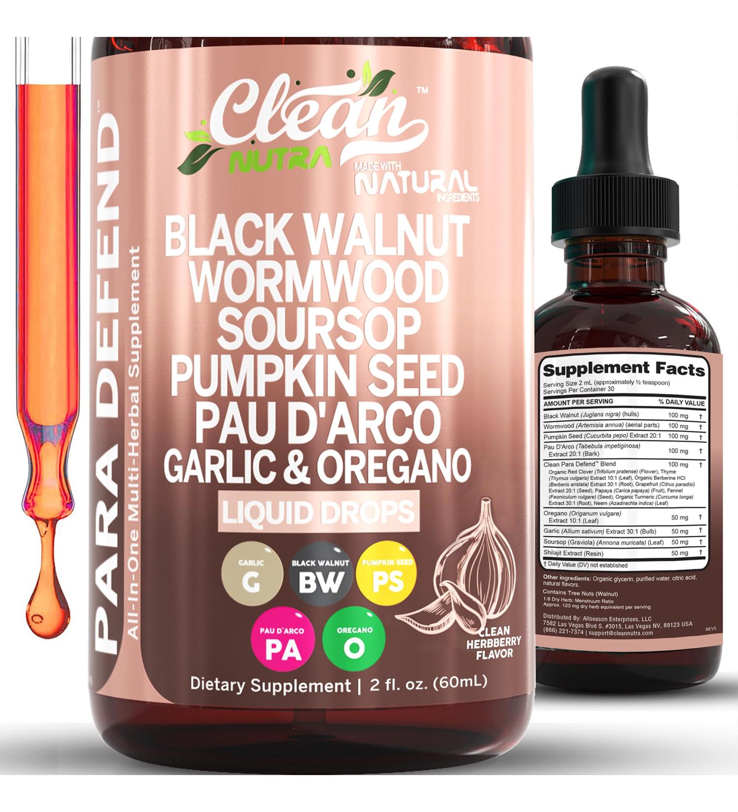 para Defend Wormwood Black Walnut Cleanse for Humans Drops Liquid Soursop Garlic Pumpkin Seed PAU D'Arco Oil of Oregano Turmeric Berberine Neem Extract Hull Bark Tincture by Clean Nutra 1 - Buy Online on GoSupps.com
