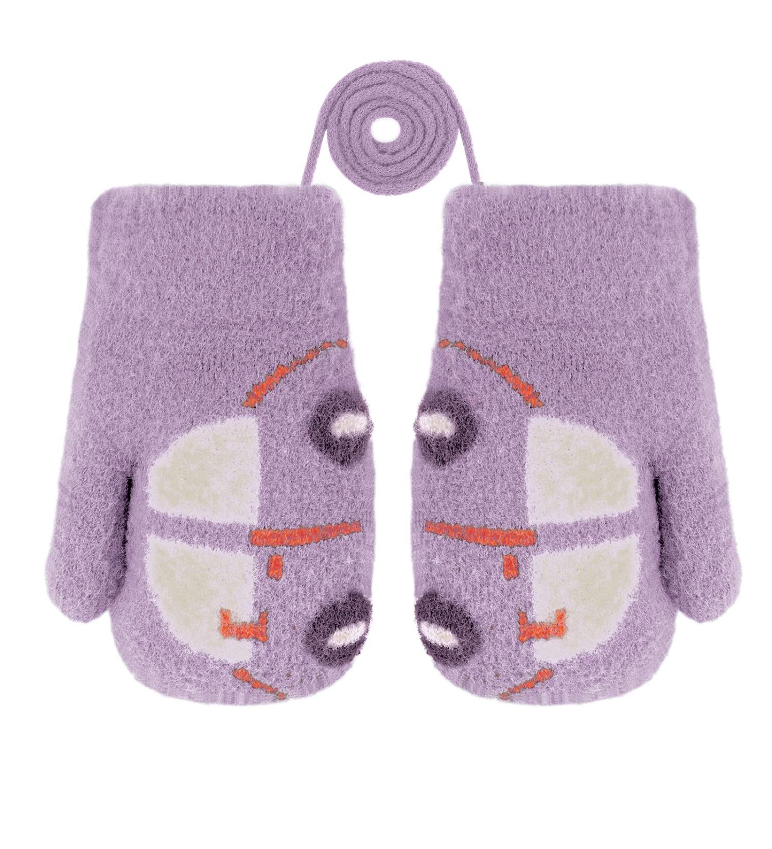 Fox Knitting Full Finger Gloves for Toddler Kids | Winter Thermal Plush Lining | 1-3 Yrs | Car/Purple - Buy Online on GoSupps.com