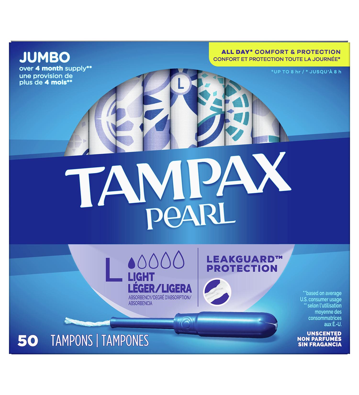 Tampax Pearl Tampons Lite Absorbency Unscented - 50 Count - Buy Online on GoSupps.com