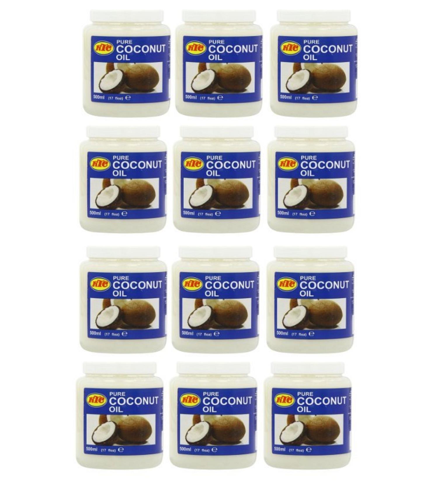 KTC KTC Pack of 12 x 500ml Bottles of 100% Pure Multi-Purpose Coconut Oil for Hair Cooking