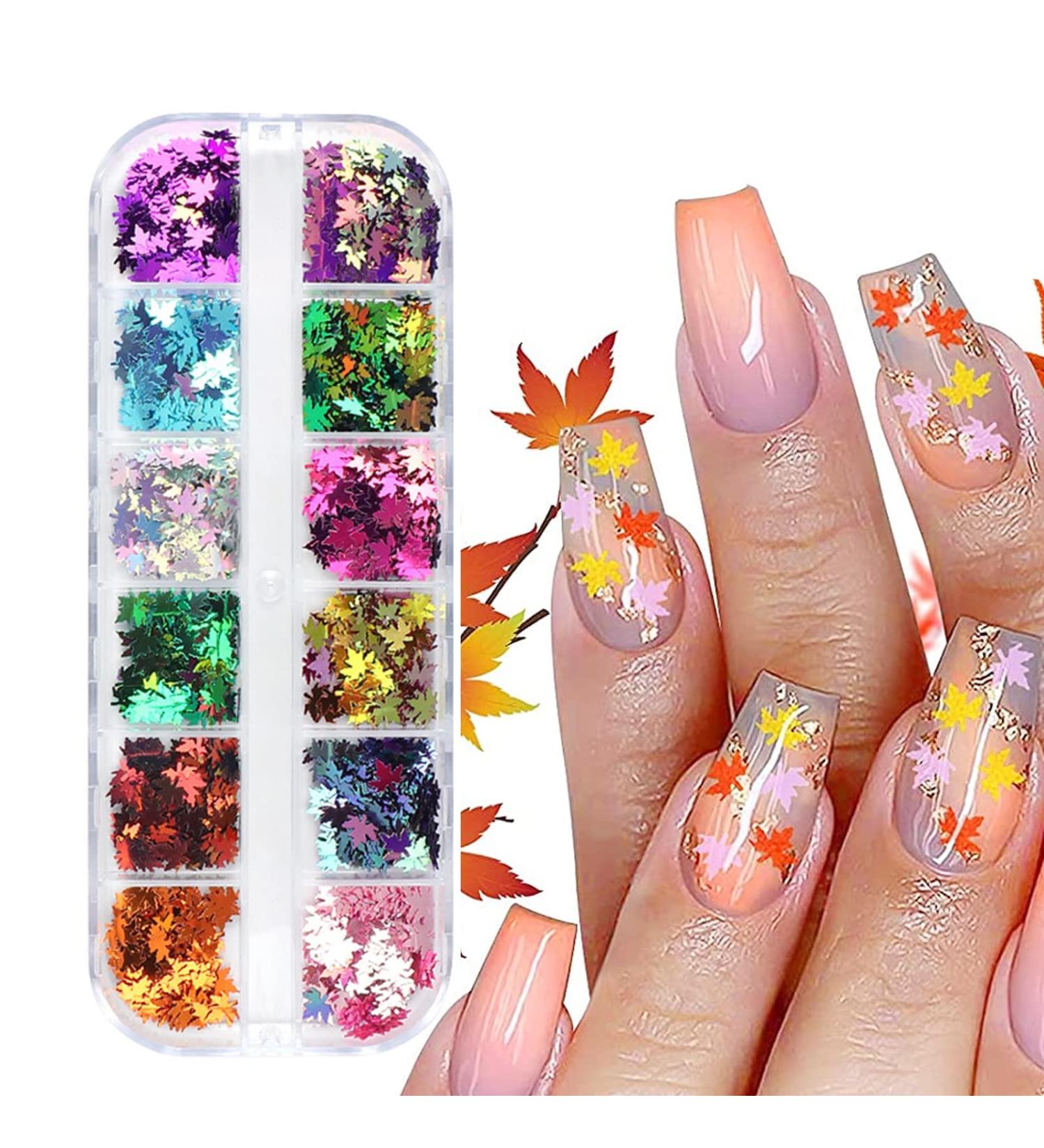 ACDOKUK 12 Colors Autumn Blatt Nail Art Glitter Sequins Perfect Thin Decals for Stunning Autumn Nail Art Decoration - Buy Online on GoSupps.com