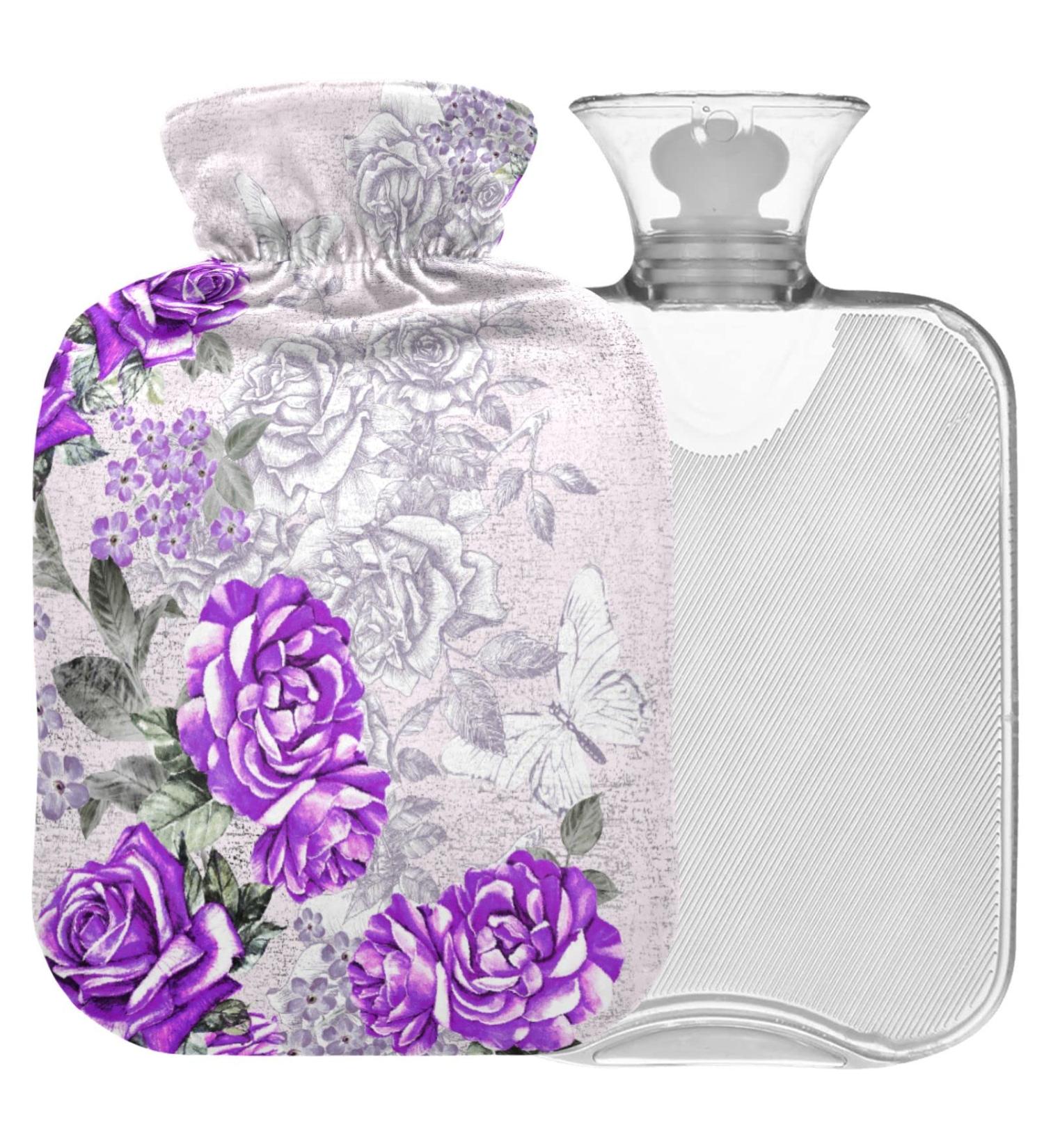 Shop Naanle Vintage Purple Rose Hot Water Bottle 2L | Transparent Cover Large Bed Warmer for Pain Relief & Cold Therapy - Buy Online on GoSupps.com