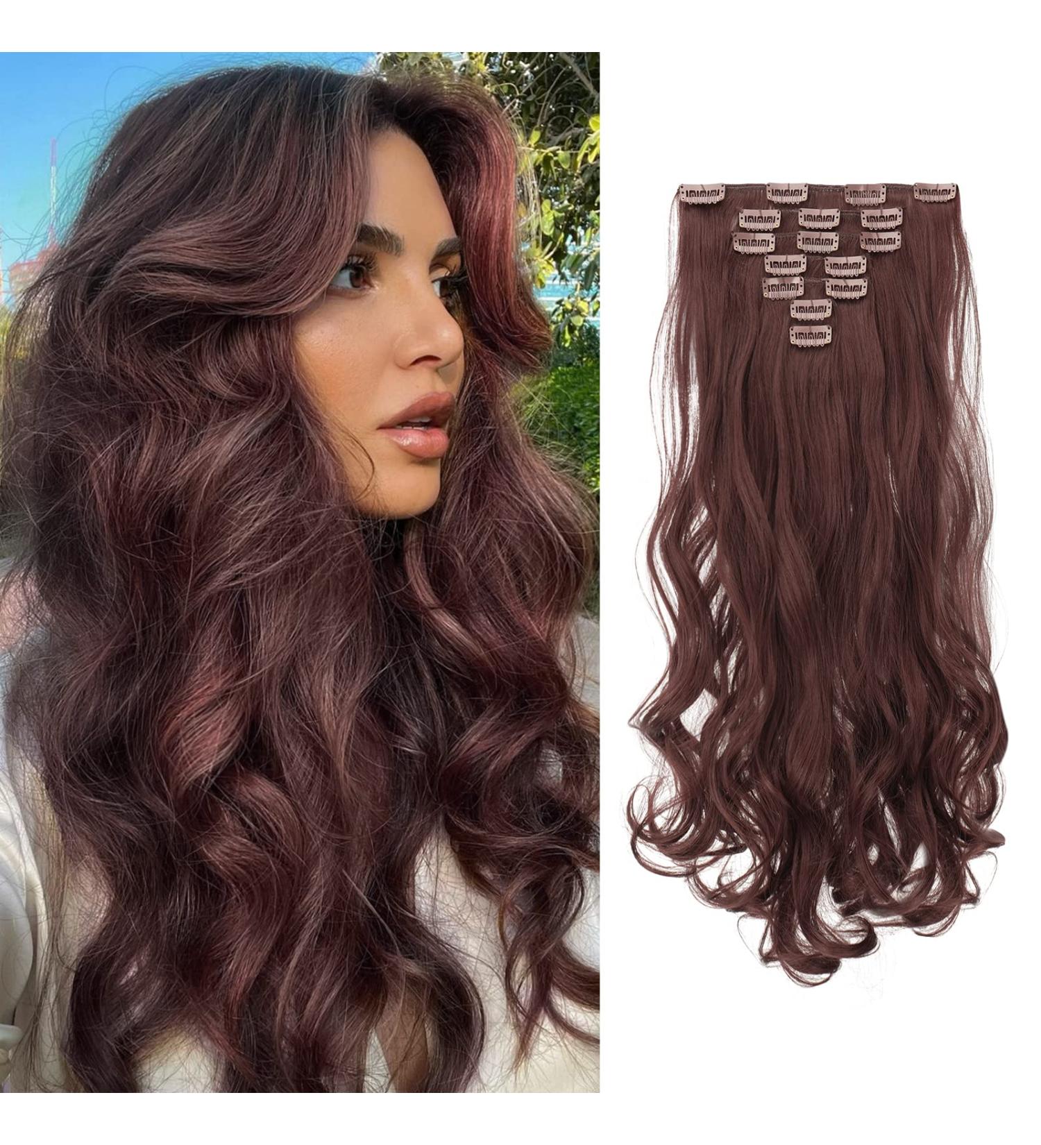 Feshfen Clip In Hair Extensions Set - 16 Clips Wavy Synthetic Hair - Dark Brown 50cm - Easy-to-Use Hair Part Extensions for Women - Buy Online on GoSupps.com