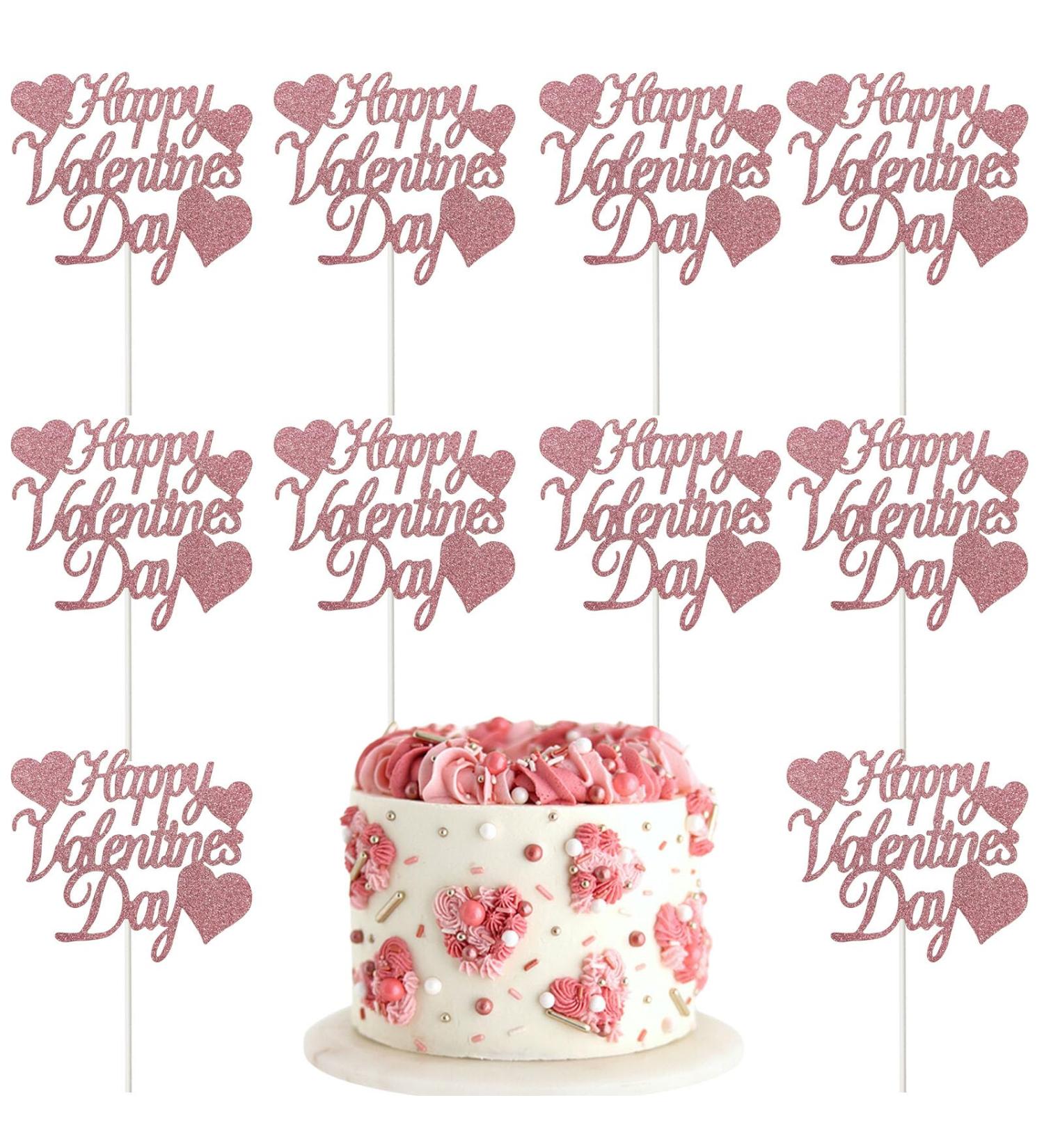 Valentine's Day Cake Topper Heart Cake Topper Romantic Rose Gold Cake topper Glitter Cake Decorative Party Cake Decoration for Valentine's Day C-pink-valentine's Day - Buy Online on GoSupps.com