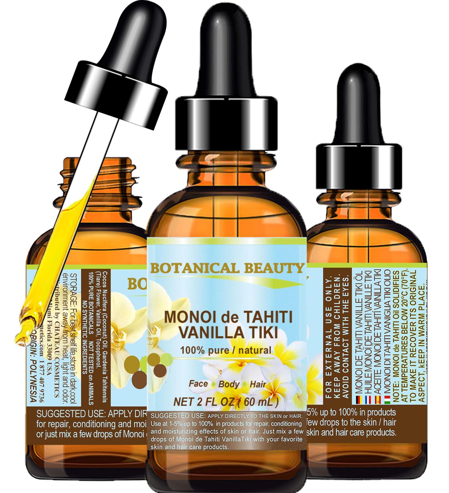 Buy Botanical Beauty MONOI DE TAHITI OIL VANILLA TIKI - Pure Natural Undiluted Virgin 2 Fl. Oz. | Nourish Face Skin Hair & Body - International Shipping Available - Buy Online on GoSupps.com