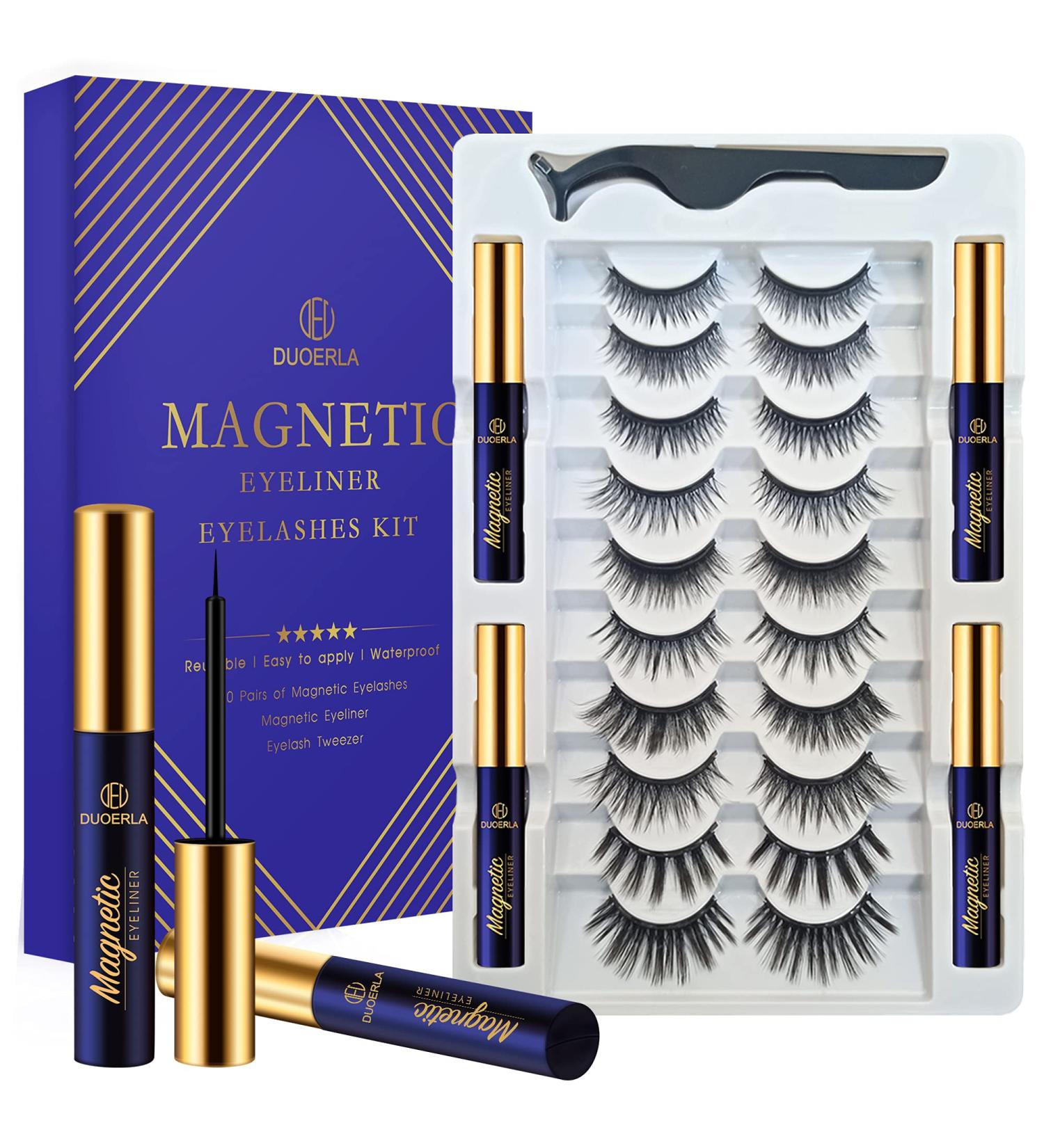 DUOERLA Magnetic Lashes Kit - 10 Pairs 3D Reusable Eyelashes + 4 Waterproof Eyeliner Tubes - Easy Application Long Lasting & Natural Look - International Shipping - Buy Online on GoSupps.com