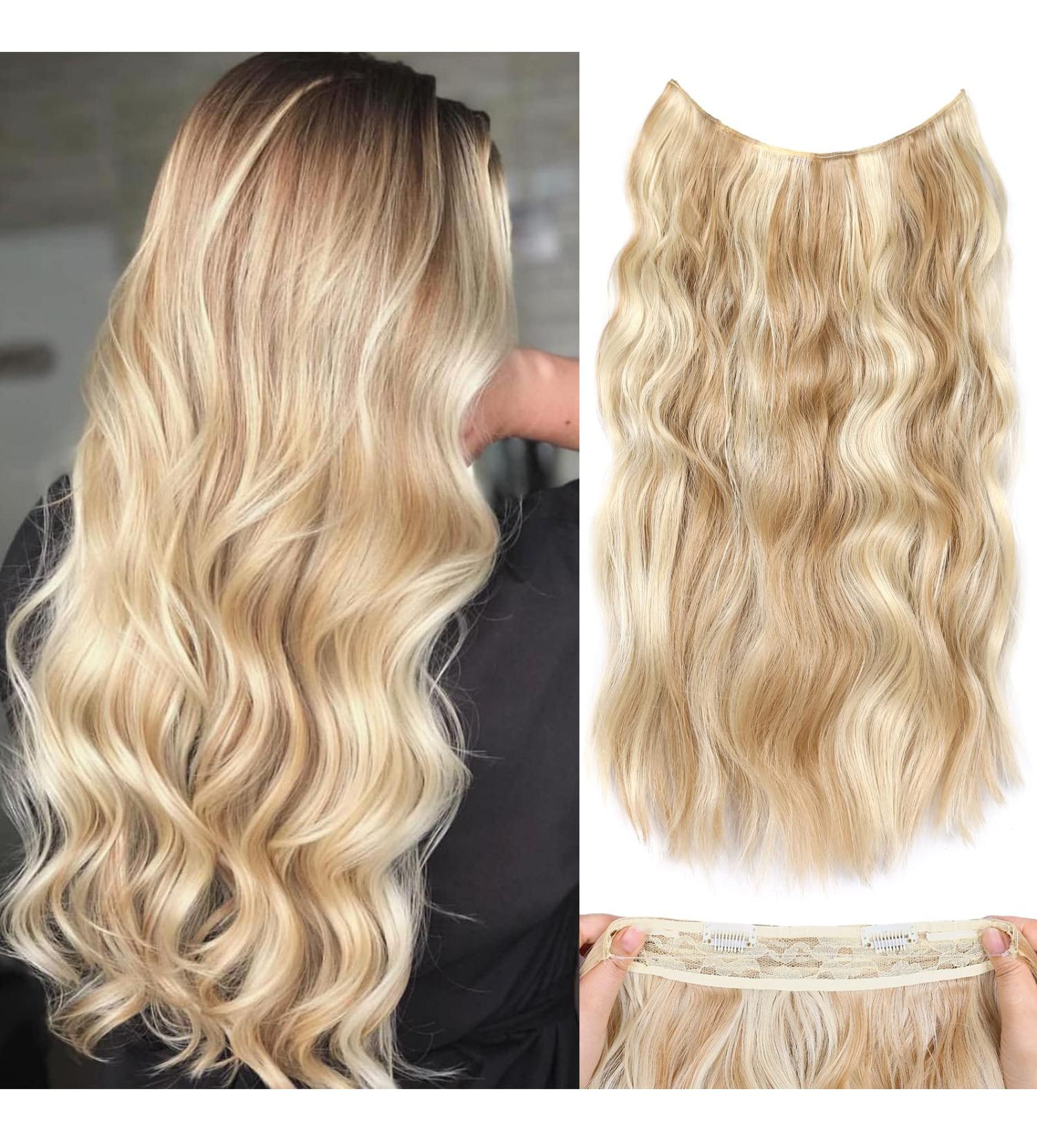 Invisible Wire Hair Extensions 20 Inch Synthetic Halos Clip In Real Hair (Dark Golden Mix Beige Blonde) - Buy Online on GoSupps.com