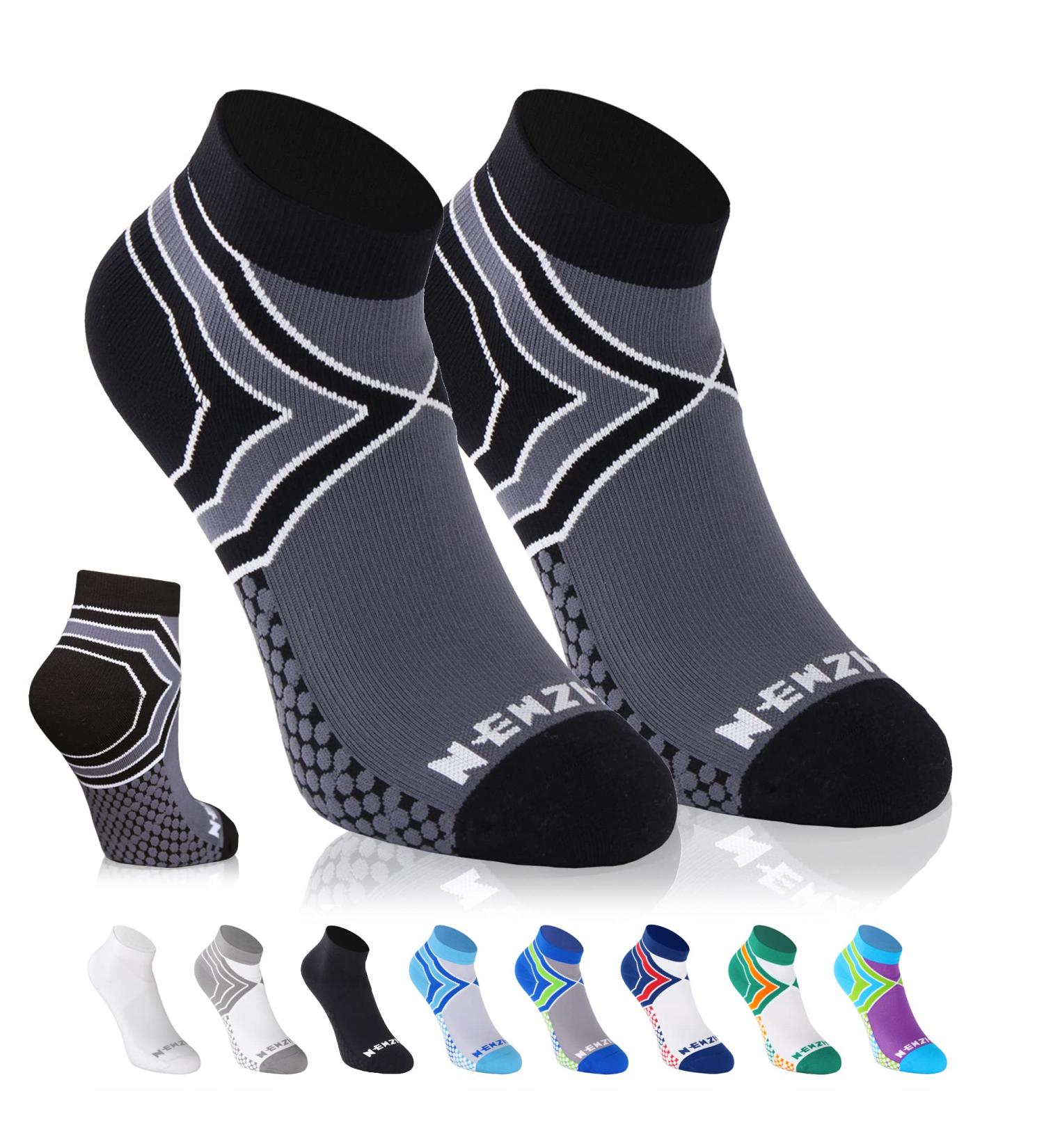 NEWZILL Cushioned Ankle Compression Socks for Men & Women - Low Cut Running Socks with Ankle Support (Large, Black/Grey) - Buy Online on GoSupps.com